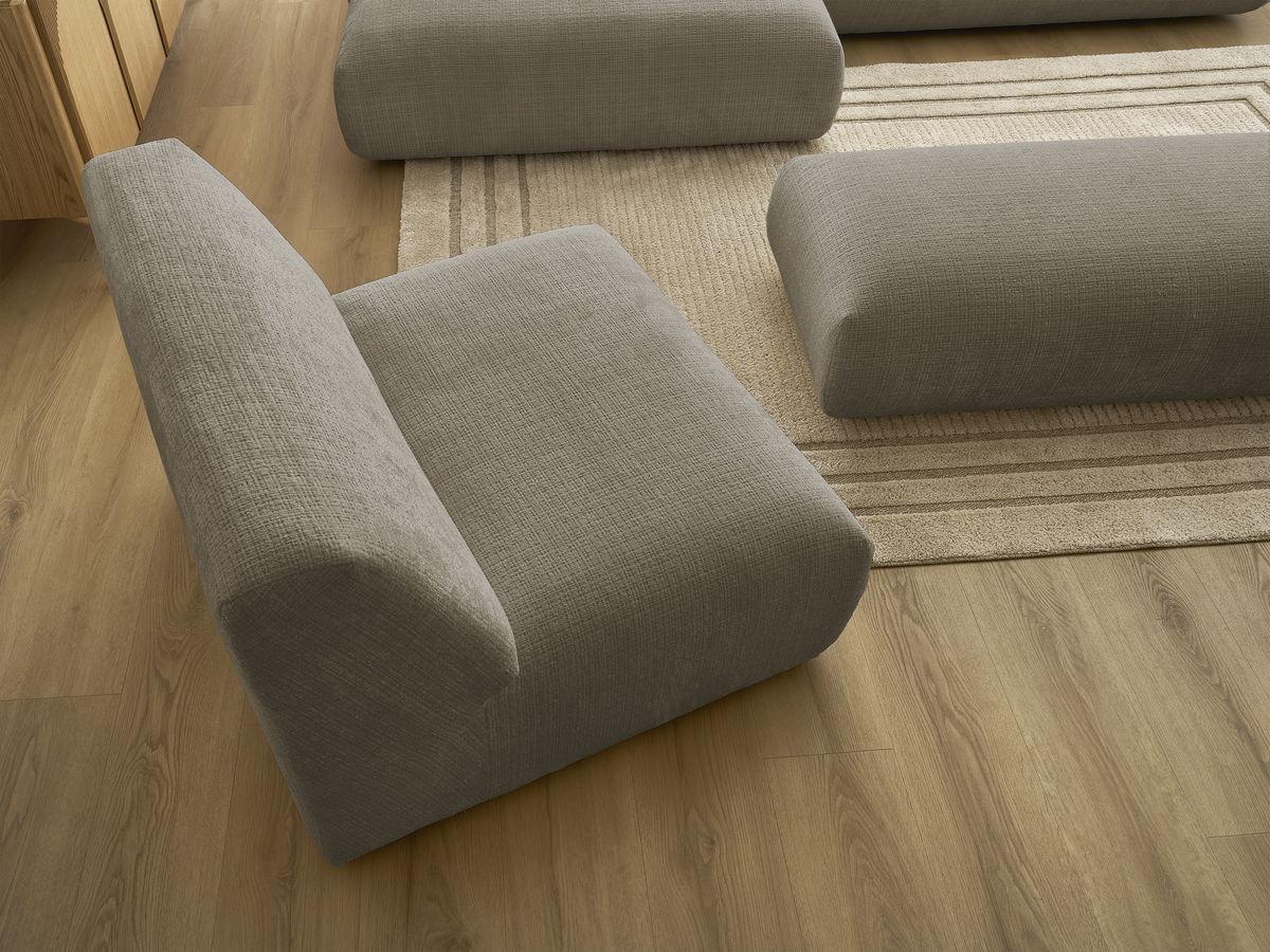 Bobochic Sirius Ecksofa mit Pouf 405 × 170 cm Strukturstoff Taupe Ecke links