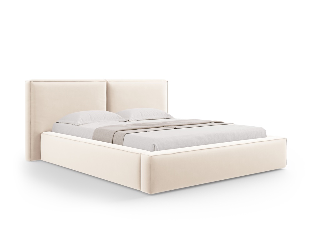 Cosmopolitan Design Stauraumbett mit doppeltem Kopfteil Arendal 140x200 Samt Bluvel Helles Beige