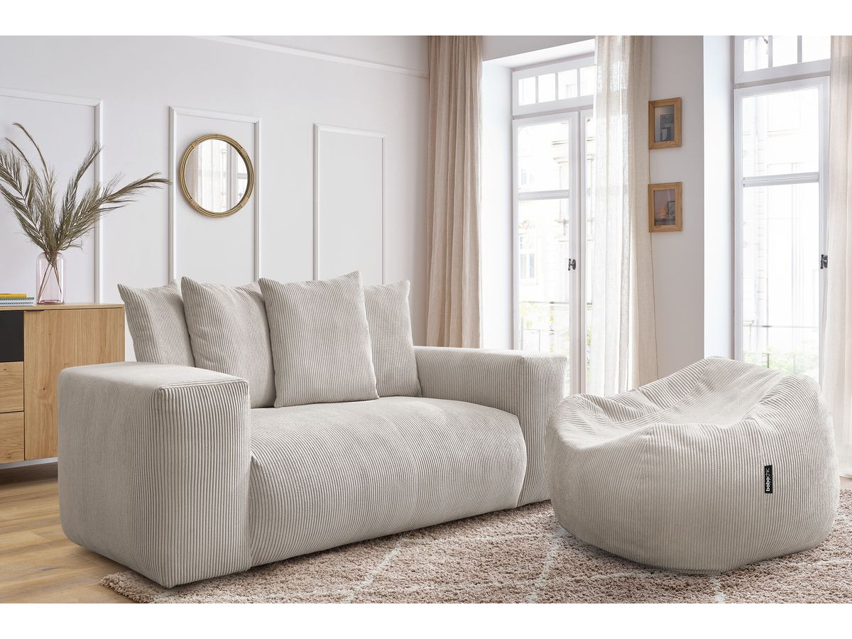 Bobochic Voltaire Sofa 2-Sitzer mit Pouf Cordsamt Beige