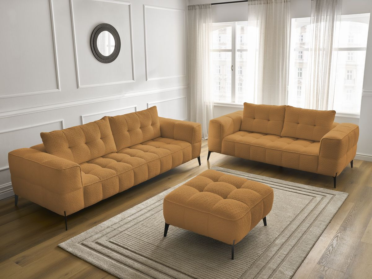 Bobochic Anis Sofa 5-Sitzer mit Pouf Bouclé-Stoff Gelb
