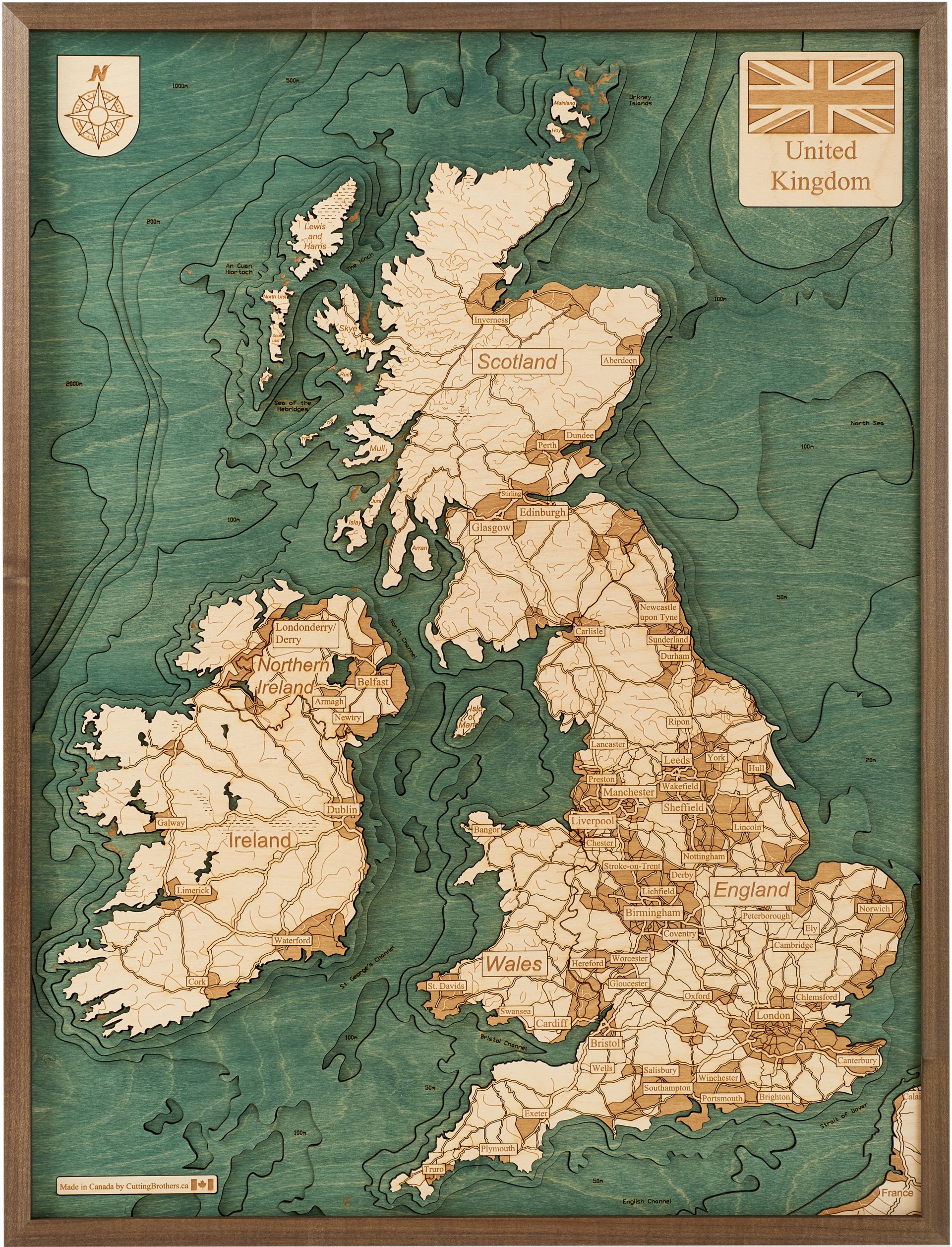 Cutting Brothers 3D Holz-Wandkarte Großbritannien UK 81 x 61 moebelfaktor