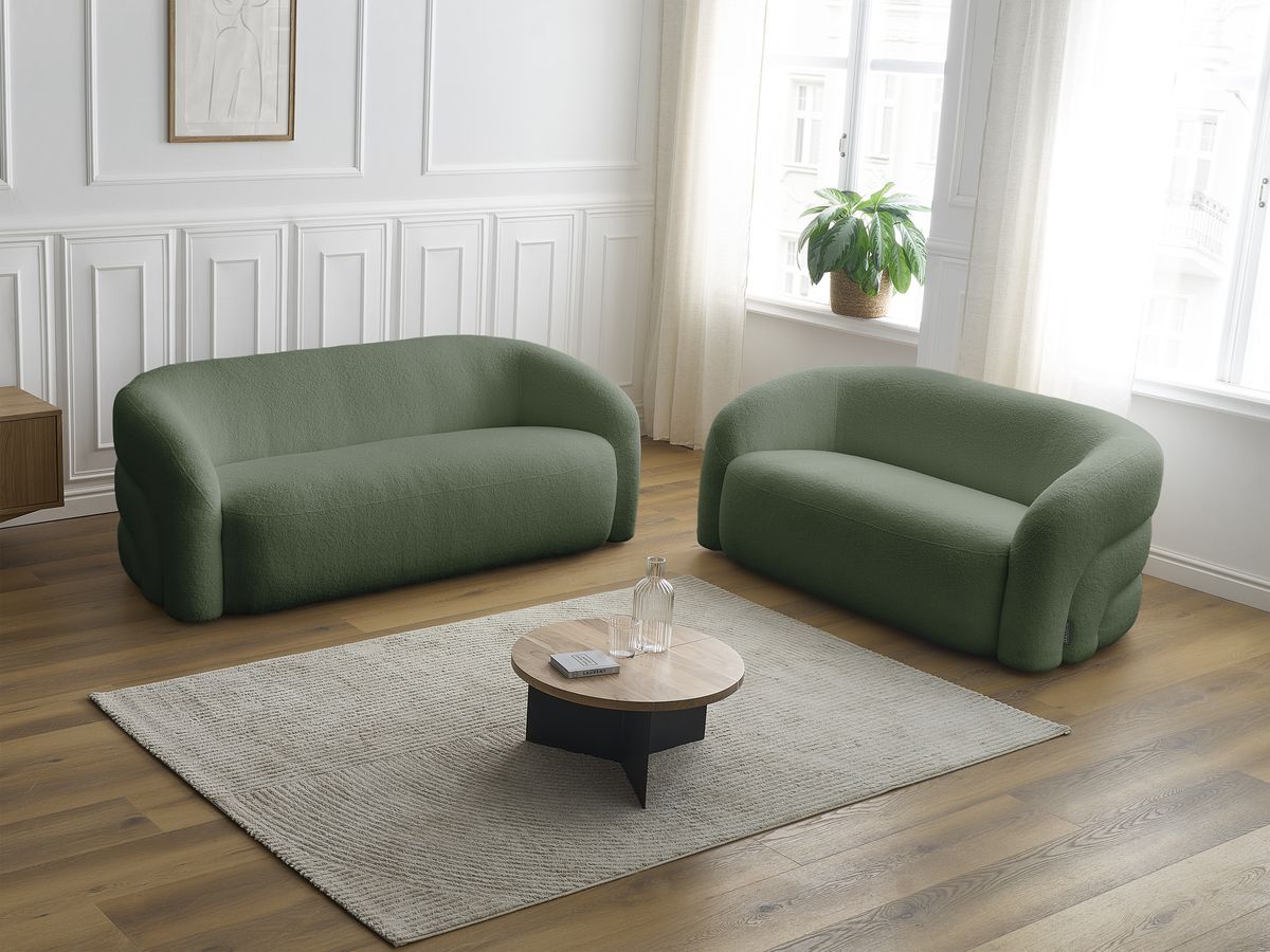 Bobochic Elina Sofa 5-Sitzer Bouclé-Stoff Grün