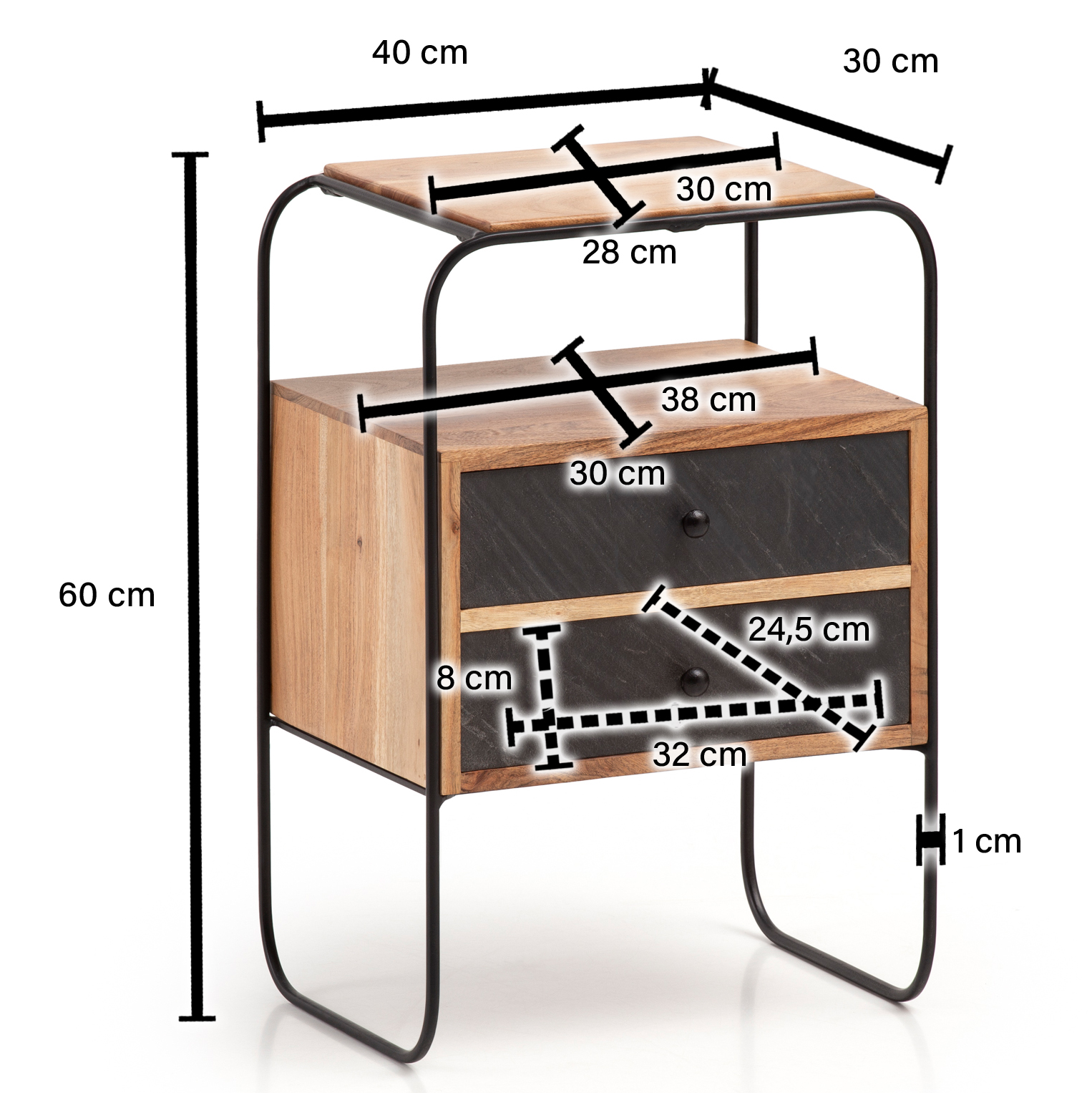 Nachttisch Blomvag Massivholz Akazie 40 × 30 × 60 cm
