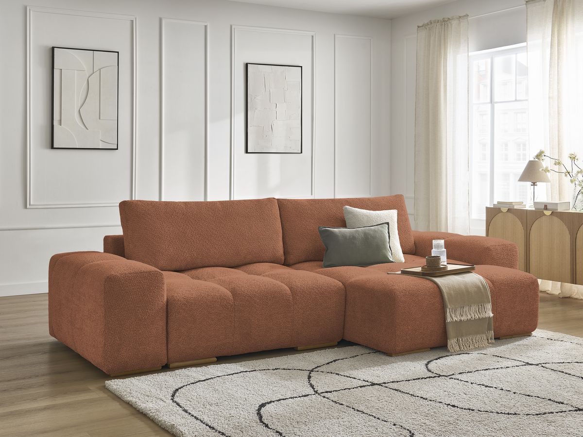 Bobochic Anakin Ecksofa, 2 Kissen Bouclé-Stoff Orange