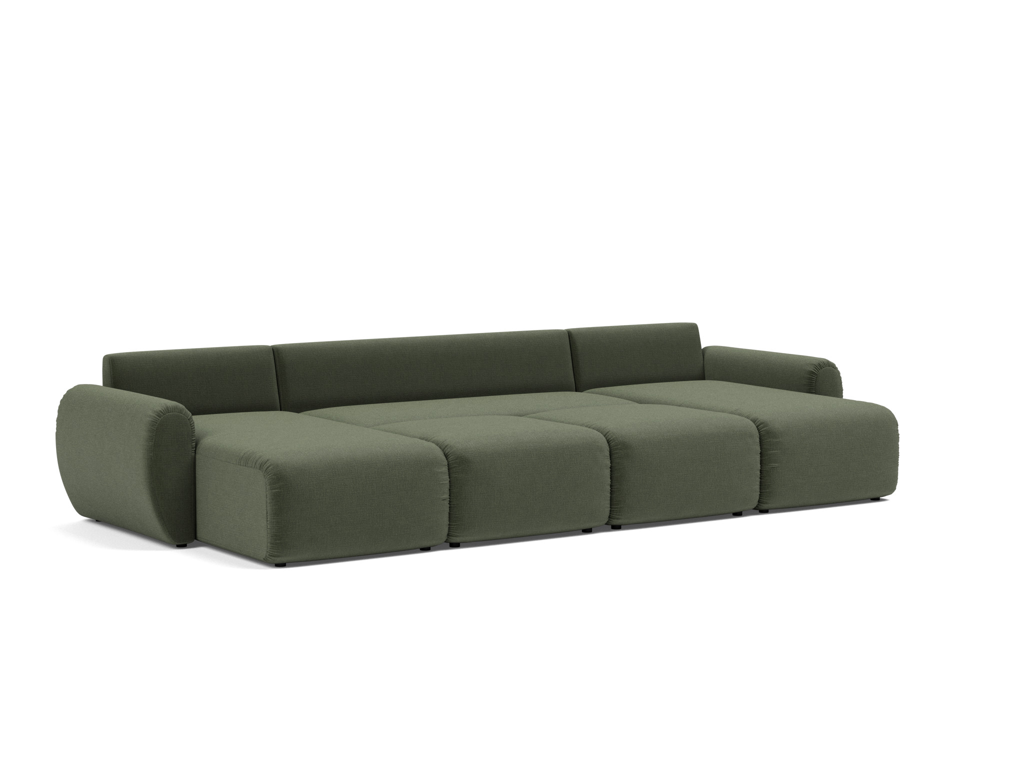 Schlafsofa Norum U-Form mit Curve-Armlehnen Chenille Esina 413-Olive-Green