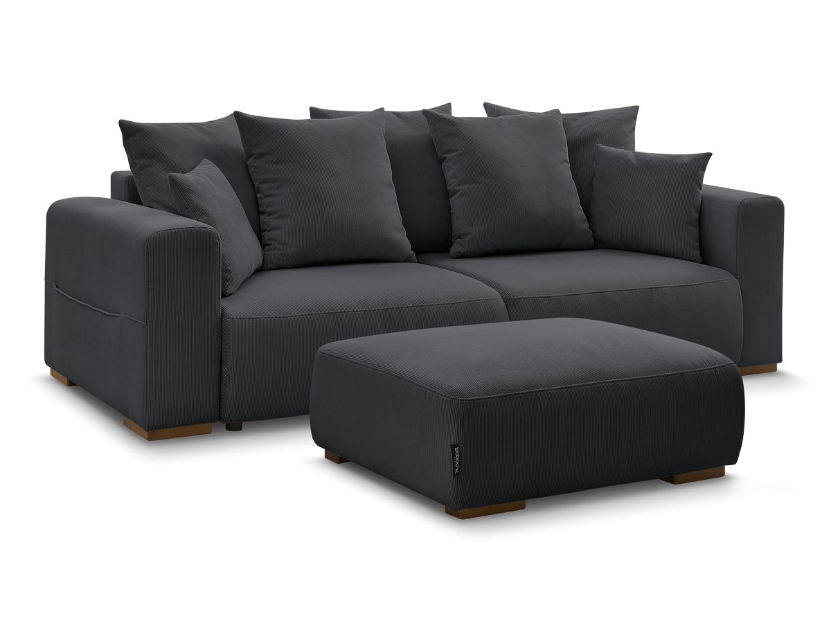 Bobochic Sidonie Schlafsofa 4-Sitzer mit Bettkasten und Pouf Cordsamt Schwarz