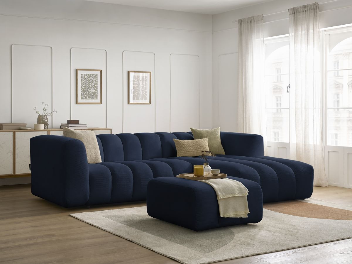 Bobochic Talia Ecksofa mit Pouf Melange-Stoff Dunkelblau Ecke rechts