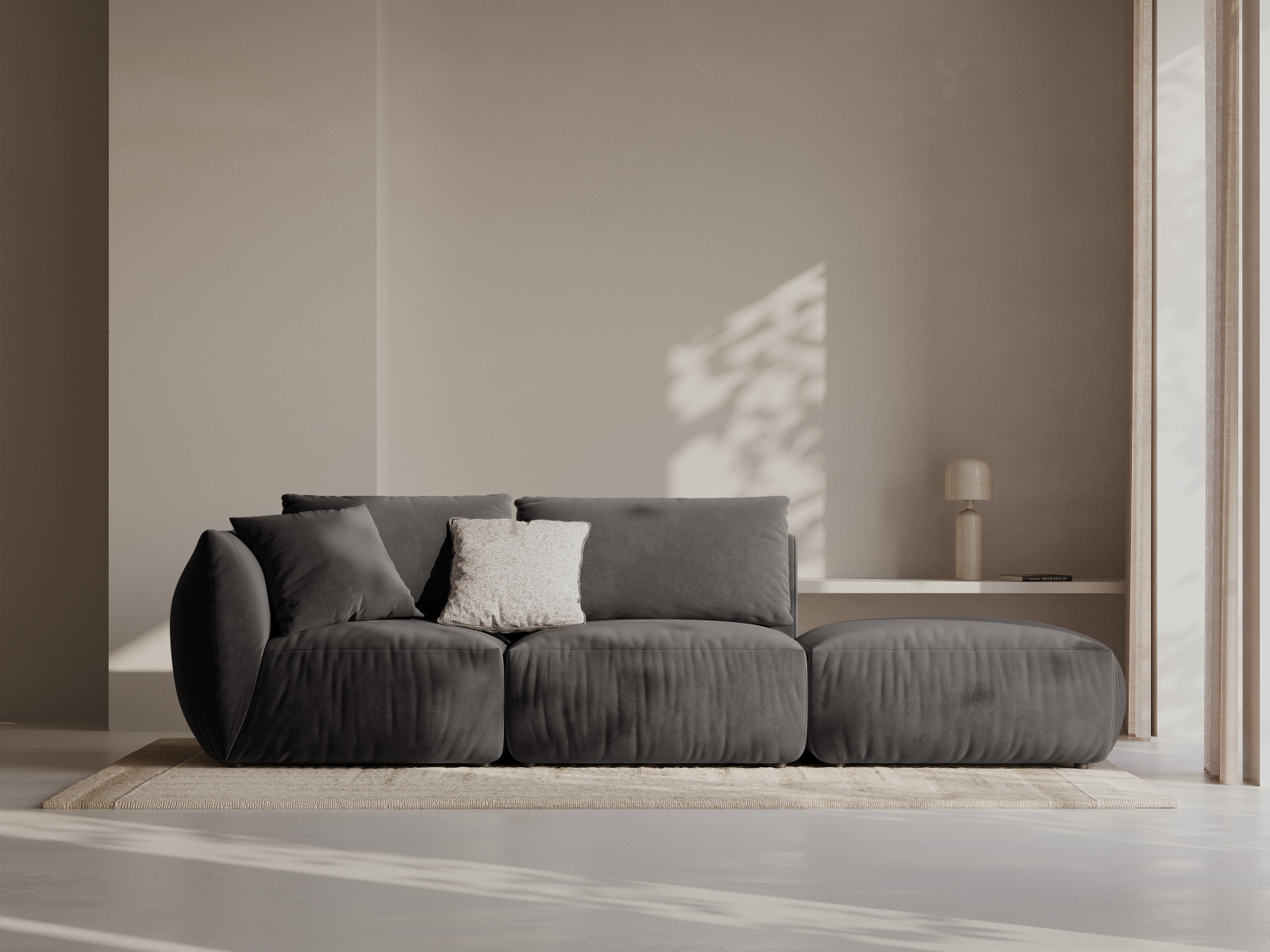 Micadoni Modulares Sofa Chris 3-Sitzer Rechts Samt Dunkelgrau