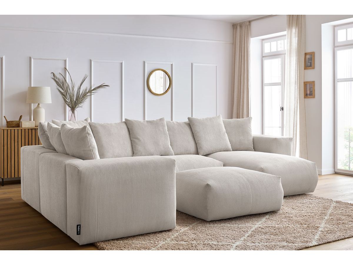 Bobochic Voltaire Wohnlandschaft mit Pouf 356 × 214 cm Cordsamt Beige Ecke rechts