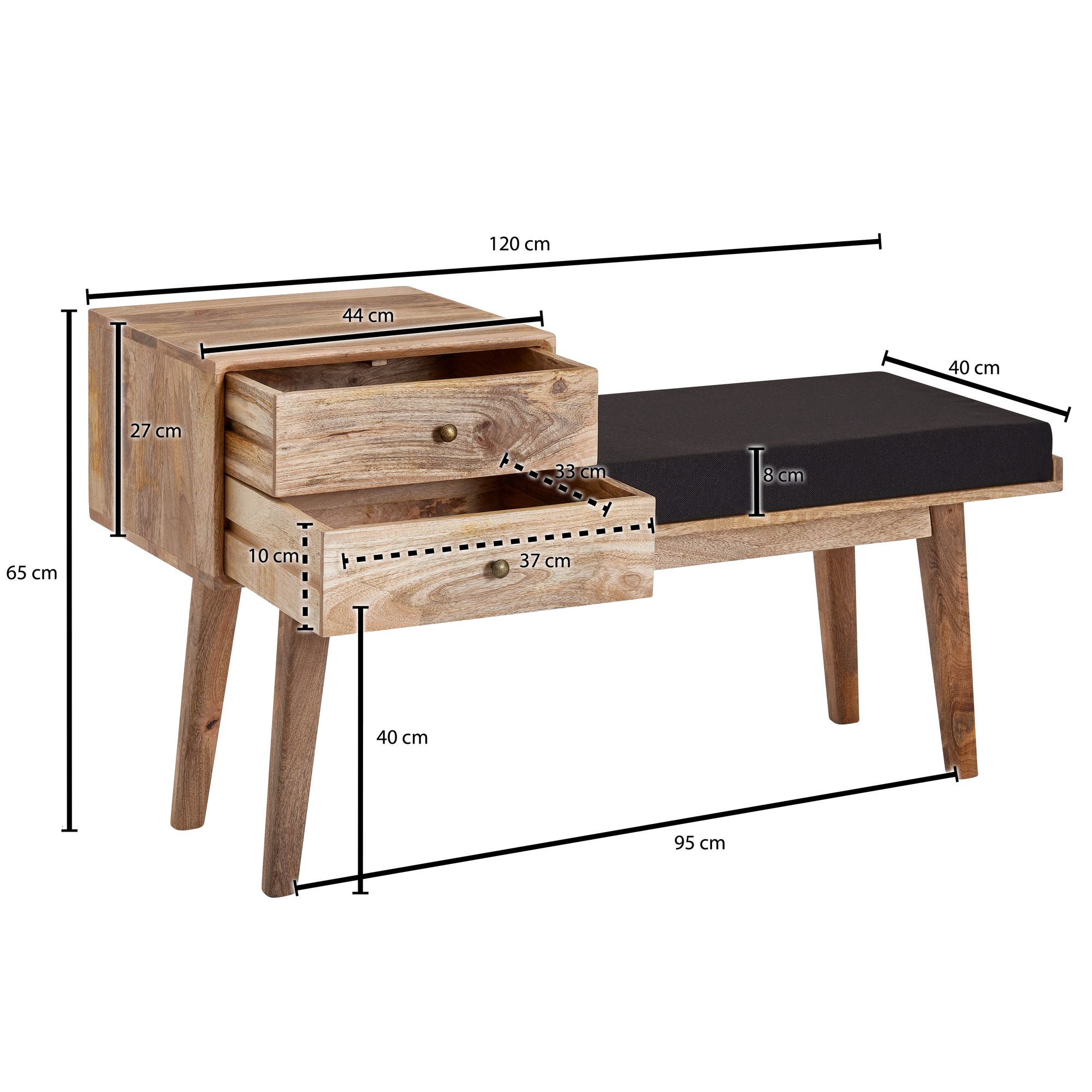 Sitzbank Holar Mango Massivholz Schwarz 120 × 40 × 65 cm