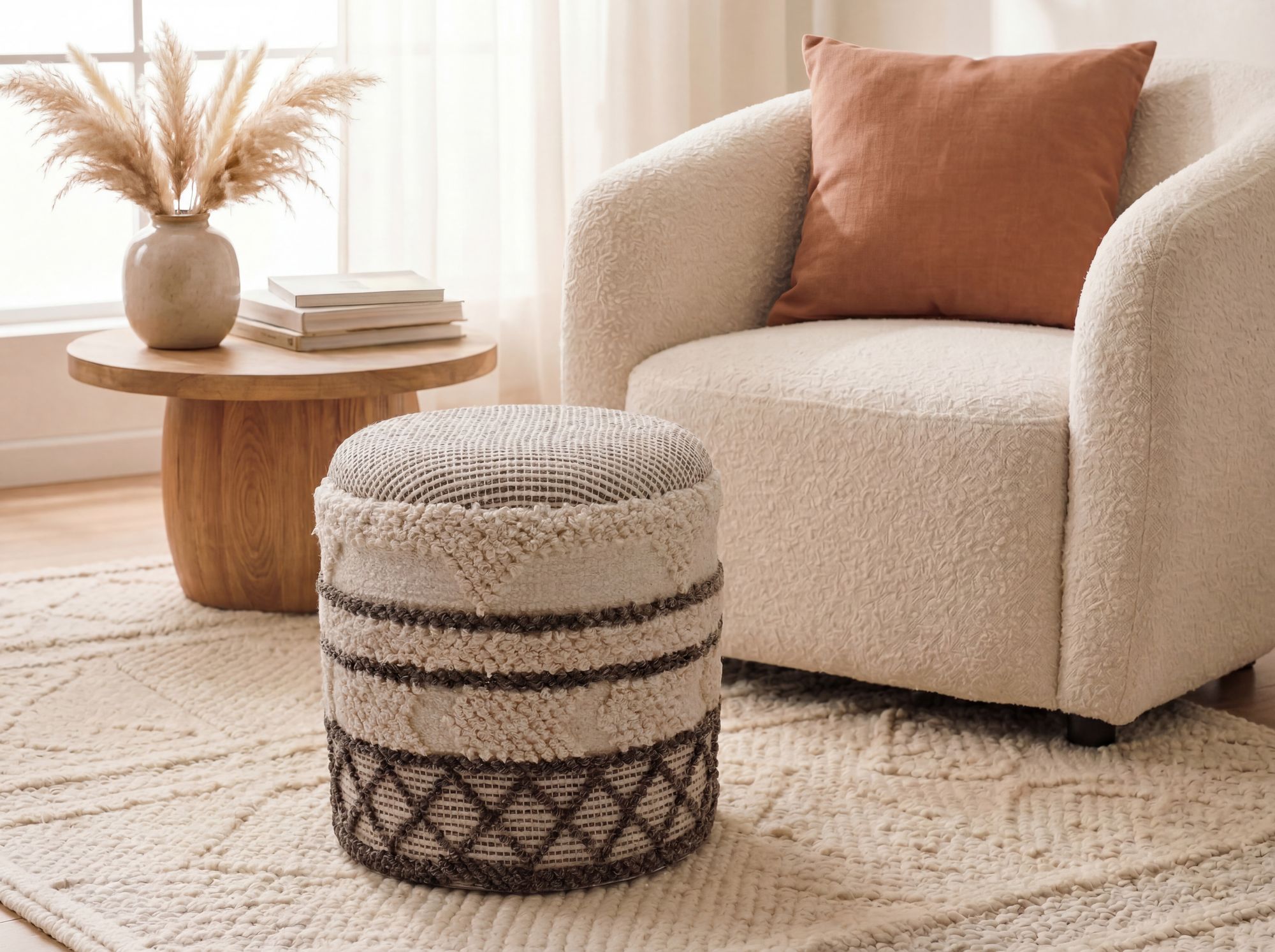 Sitzhocker Vedavagen Stoff Beige Ø 40 cm