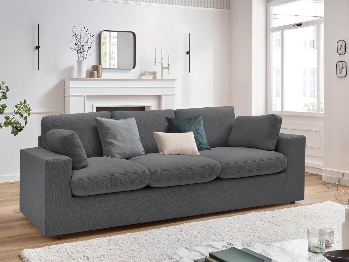 Bobochic Belair Sofa 3-Sitzer 220 × 93 cm Stoff Dunkelgrau