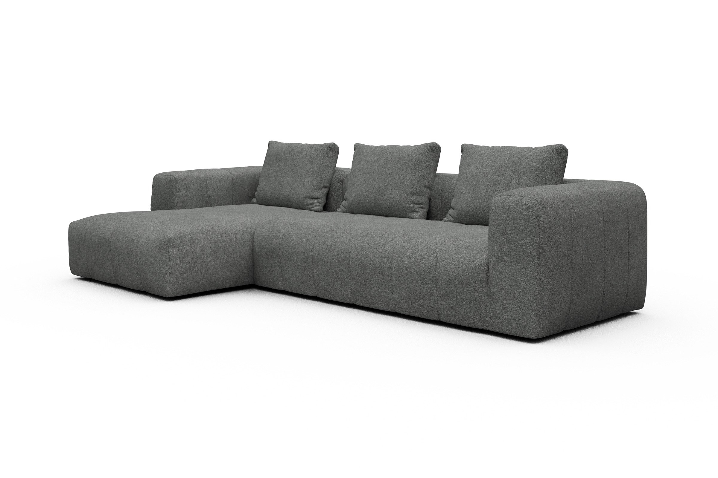 Ecksofa Hugo 2,5-Sitzer Armlehne rechts mit Chaiselongue Boucle-Ash-Grey
