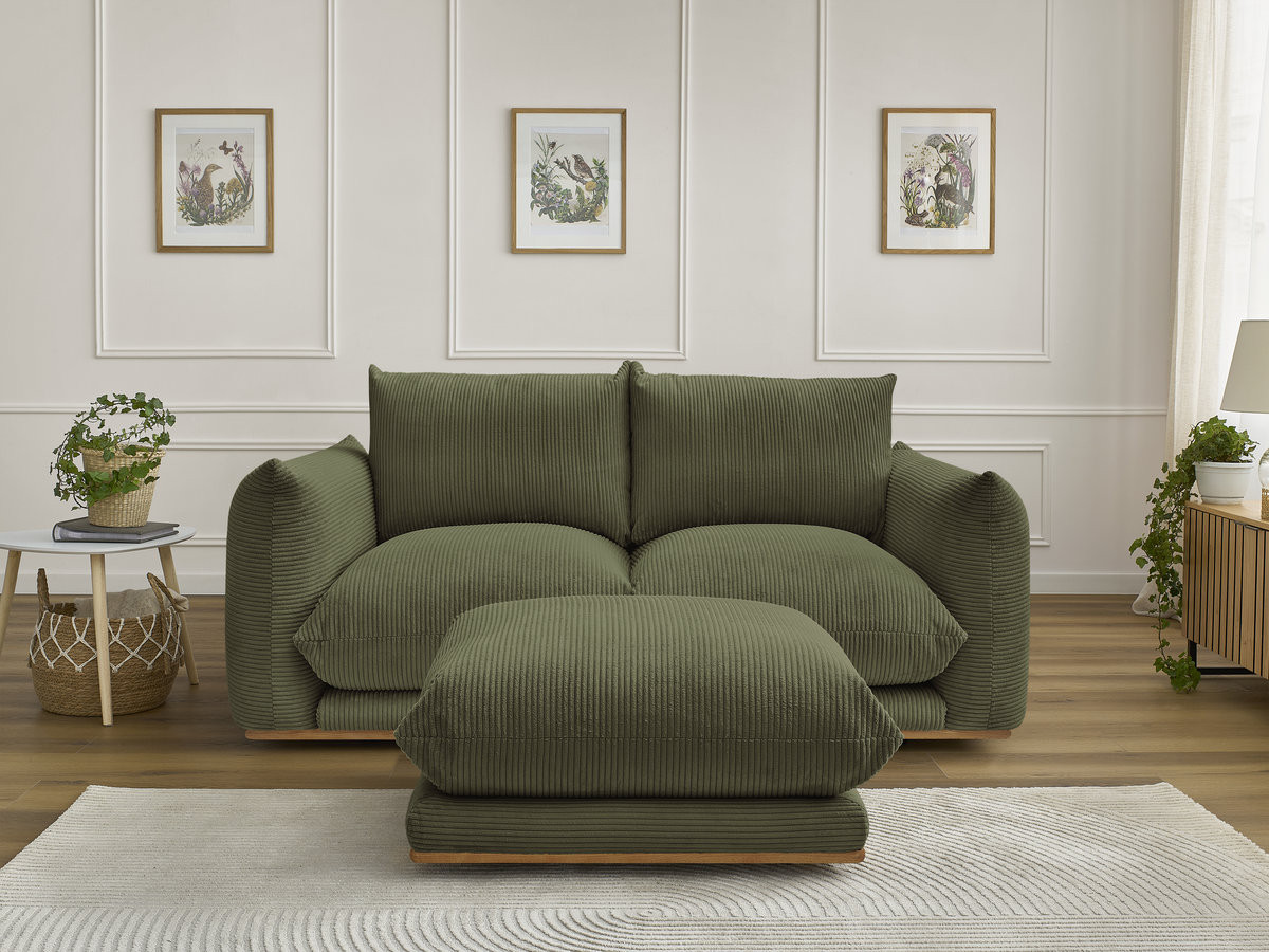 Bobochic Ernest Sofa 3-Sitzer mit Pouf 193 × 106 cm Cordsamt Hellgrün