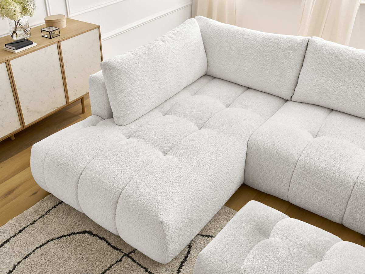 Bobochic Fuji Wohnlandschaft mit Pouf Bouclé-Stoff Weiß Ecke rechts