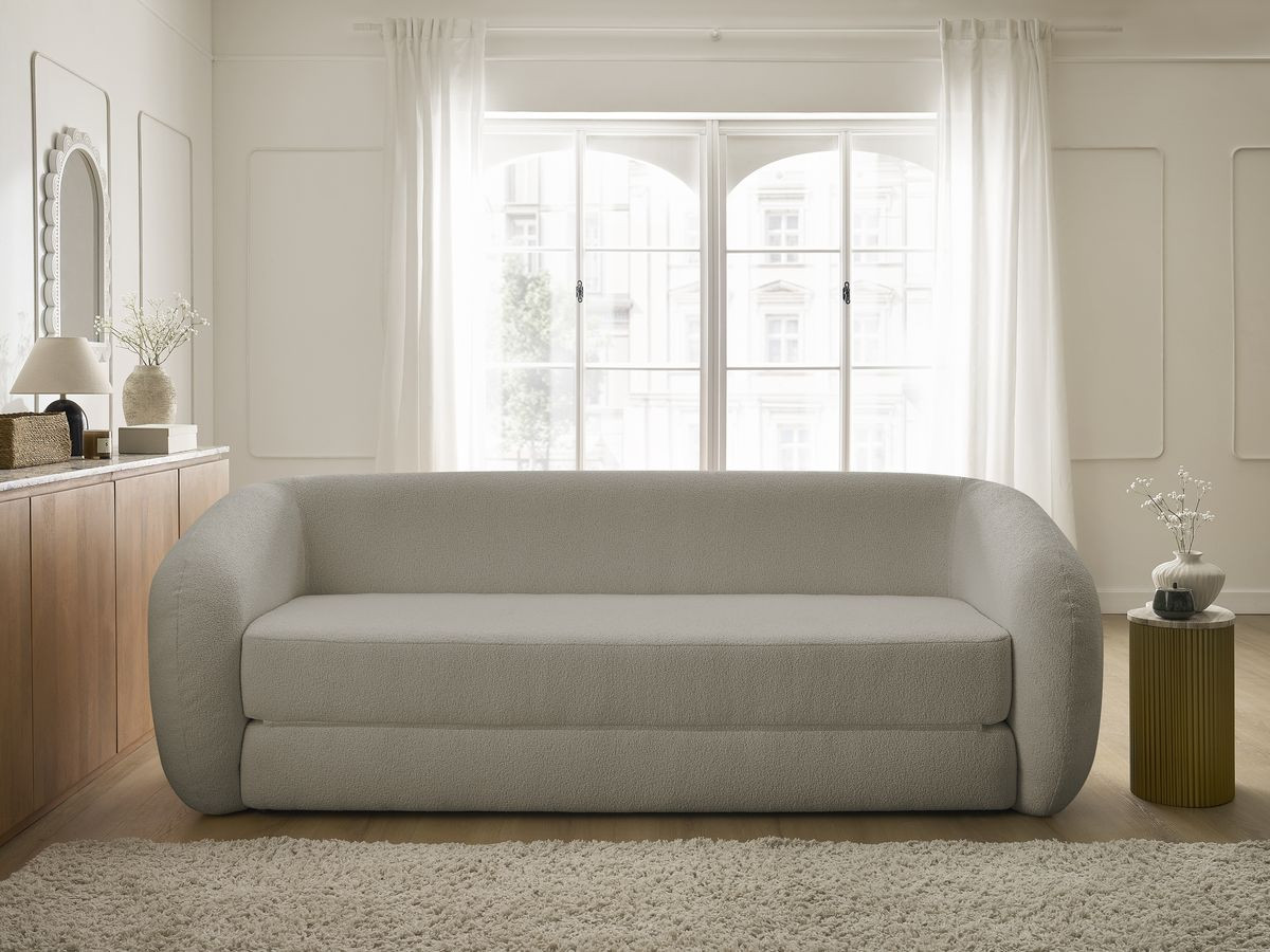 Bobochic Neyo Schlafsofa 3-Sitzer Bouclé-Stoff Taupe