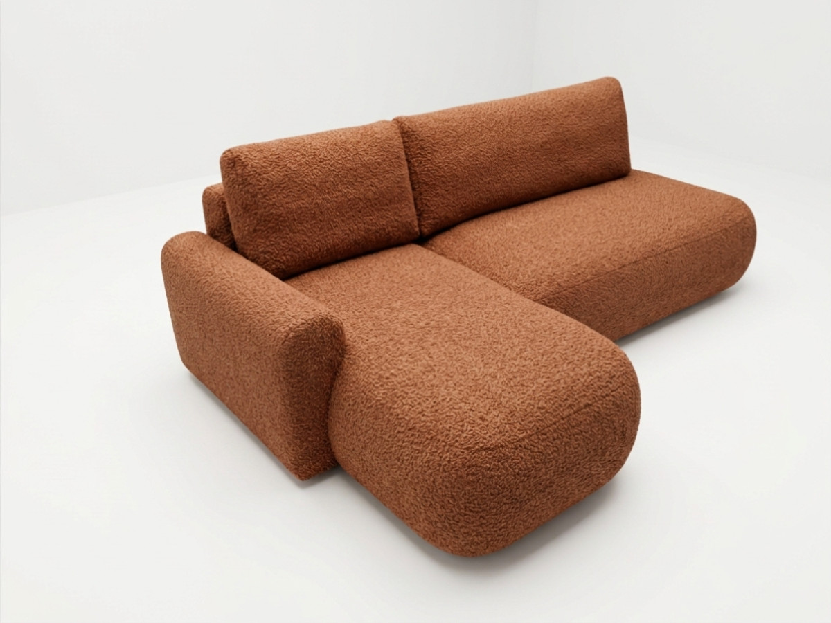 Bobochic Tango Ecksofa mit Schlaffunktion und Bettkasten Bouclé-Stoff Orange Ecke links