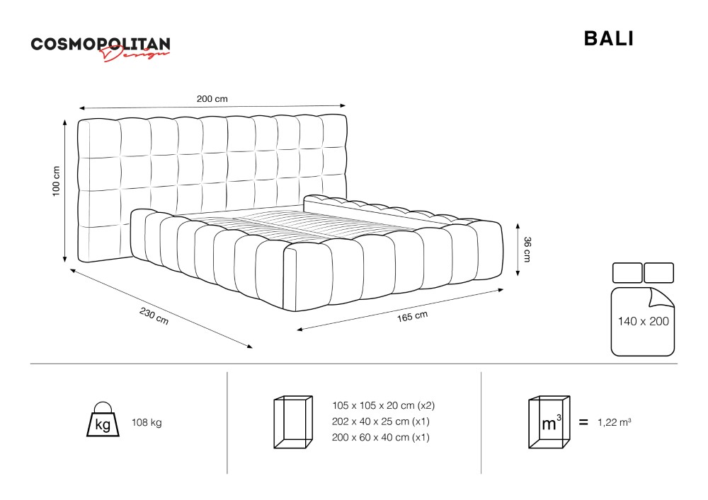 Cosmopolitan Design Stauraumbett mit doppeltem Kopfteil Bali 140x200 Samt Bluvel Dunkelblau