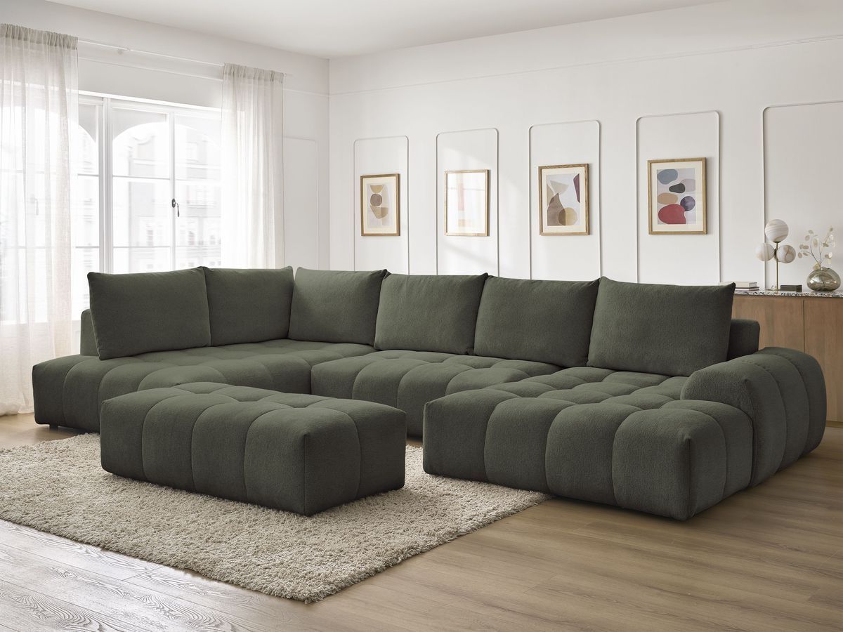 Bobochic Everest Wohnlandschaft mit Pouf, 6 Kissen Melange-Stoff Grün Ecke rechts