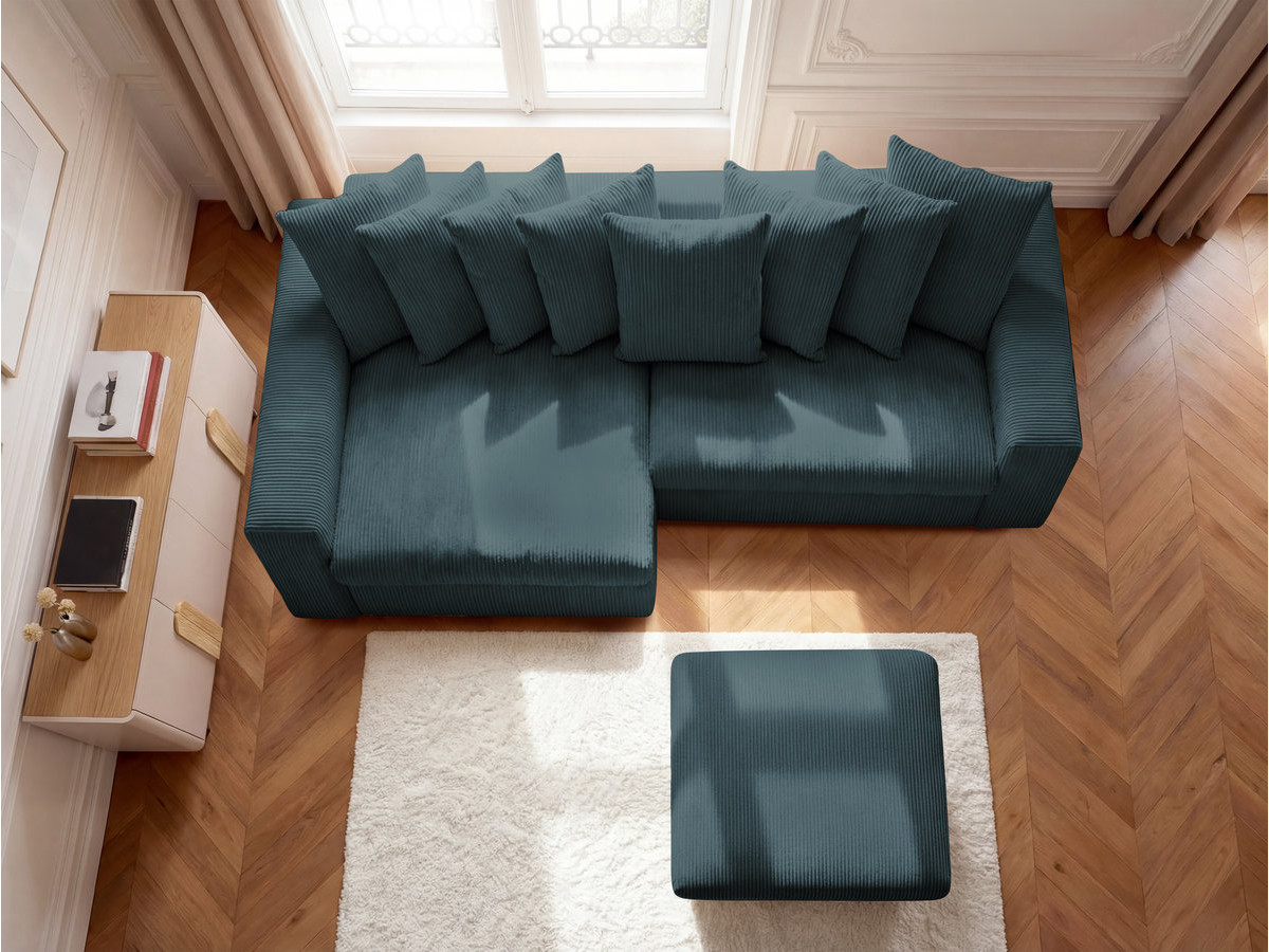 Bobochic Enore Ecksofa mit Pouf Cordsamt Dunkelblau Ecke links