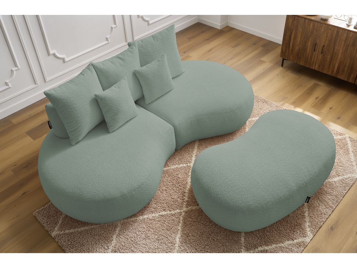 Bobochic Saint-germain Sofa 3-Sitzer mit Pouf Bouclé-Stoff Grün
