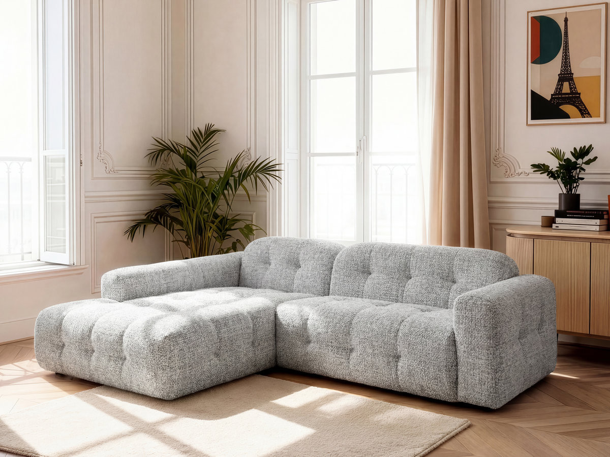 Bobochic Laura Ecksofa Melange-Stoff Hellgrau Ecke links