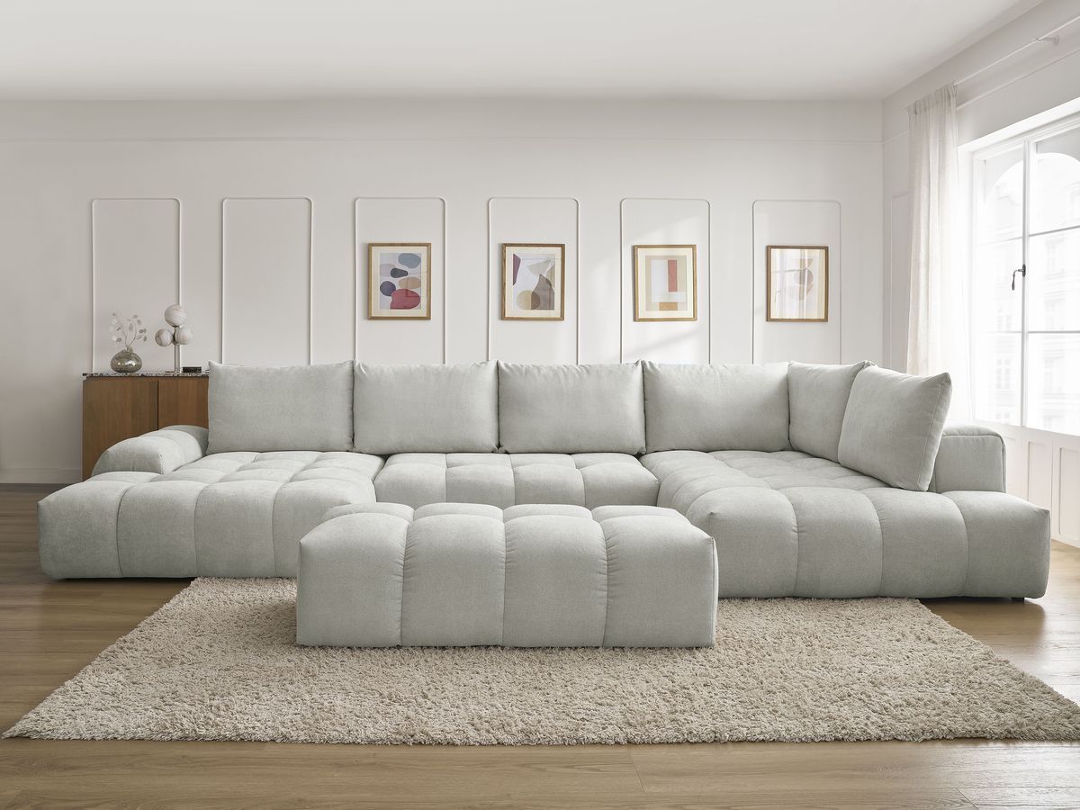 Bobochic Everest Wohnlandschaft mit Pouf, 6 Kissen Strukturstoff Hellgrau Ecke links