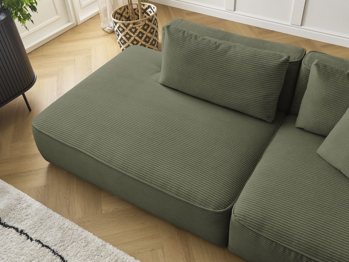 Bobochic Leopold Sofa 4-Sitzer mit Pouf Cordsamt Hellgrün Armlehne rechts