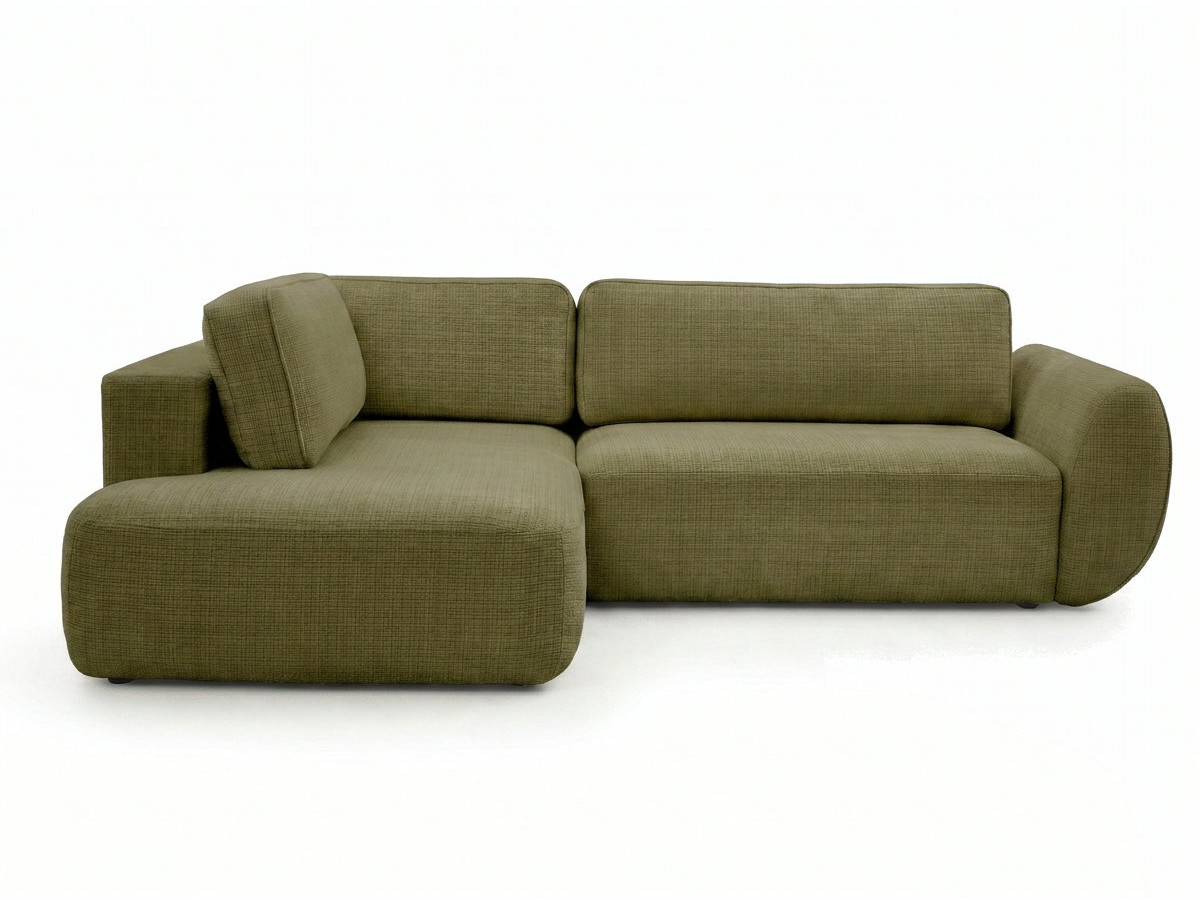 Bobochic Denise Ecksofa mit Schlaffunktion und Bettkasten 256 × 197 cm Strukturstoff Grün Ecke links