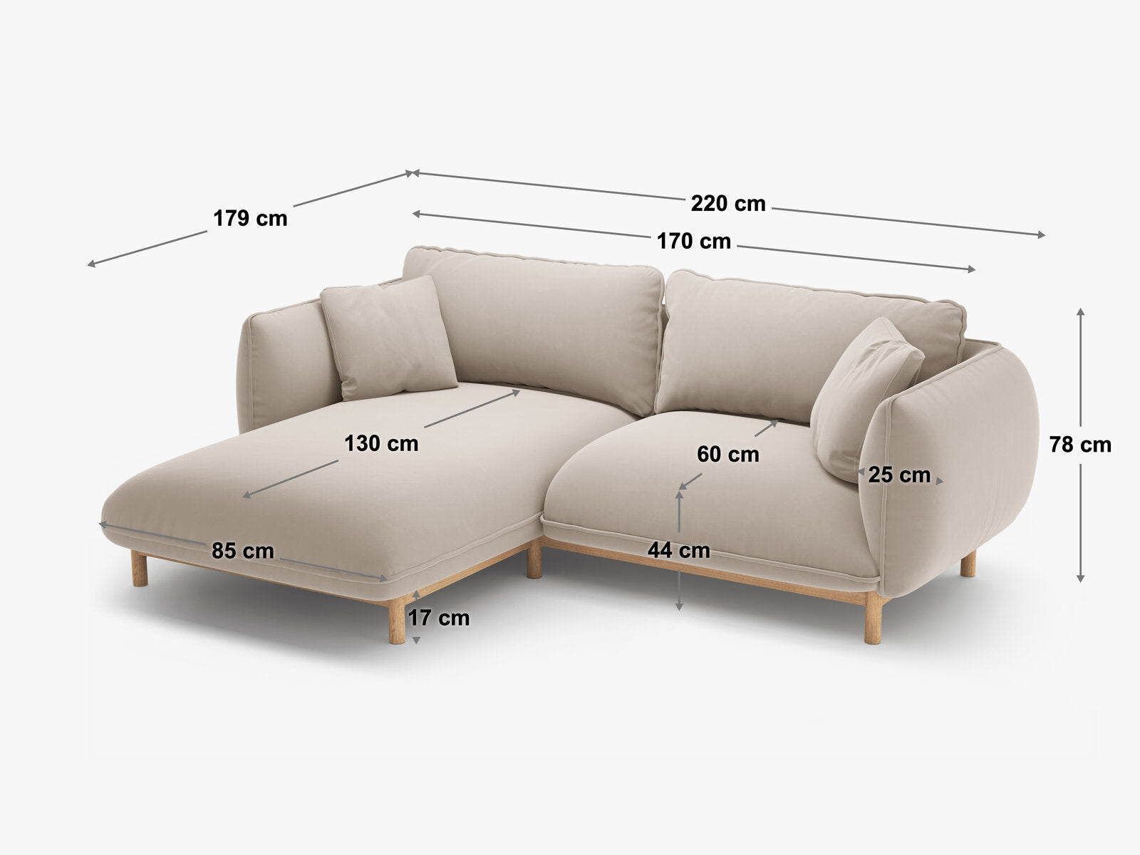 Micadoni Ada Ecksofa 3-Sitzer Links Strukturierter Stoff Wind Dunkelgrau