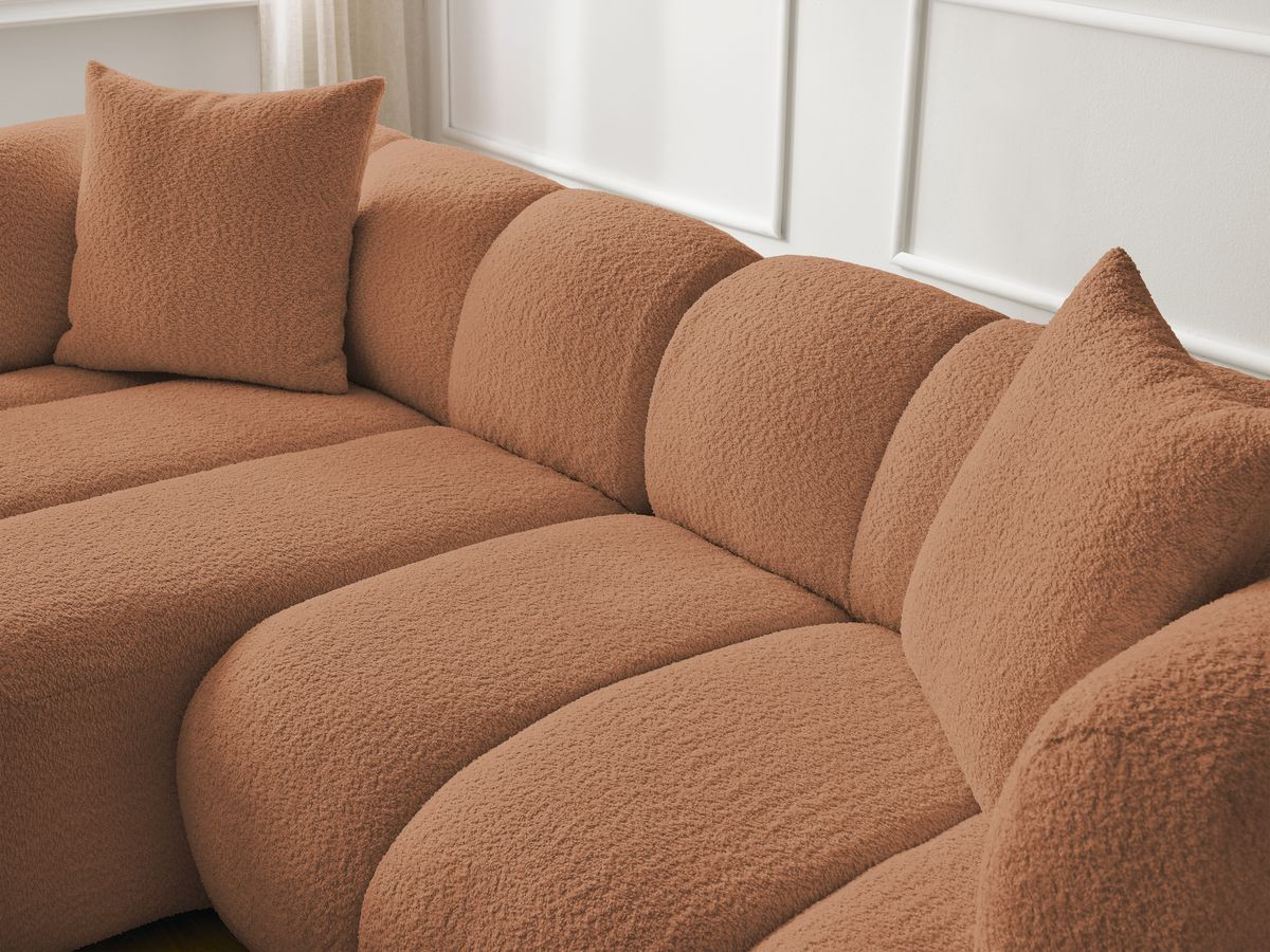 Bobochic Pamira Ecksofa mit Pouf Bouclé-Stoff Orange Ecke links