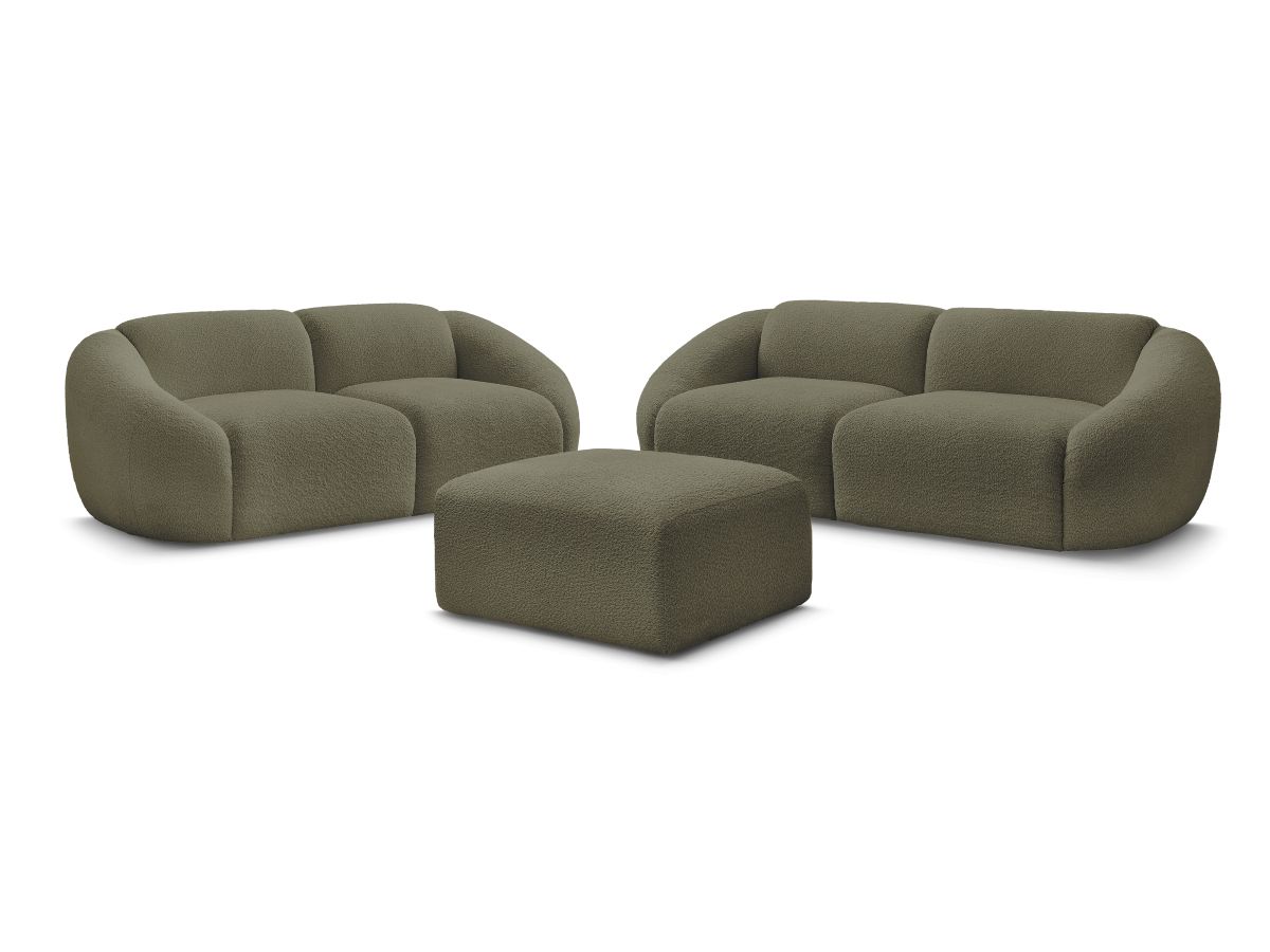 Bobochic Tina Sofa 6-Sitzer mit Pouf Bouclé-Stoff Grün