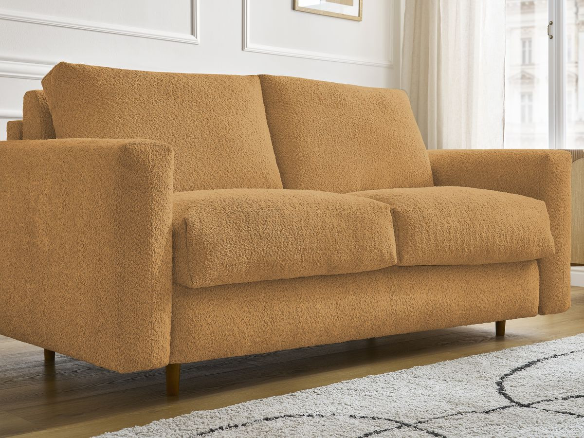 Bobochic Cocoone Schlafsofa 3-Sitzer Bouclé-Stoff Gelb, Liegefläche 140 × 200 cm