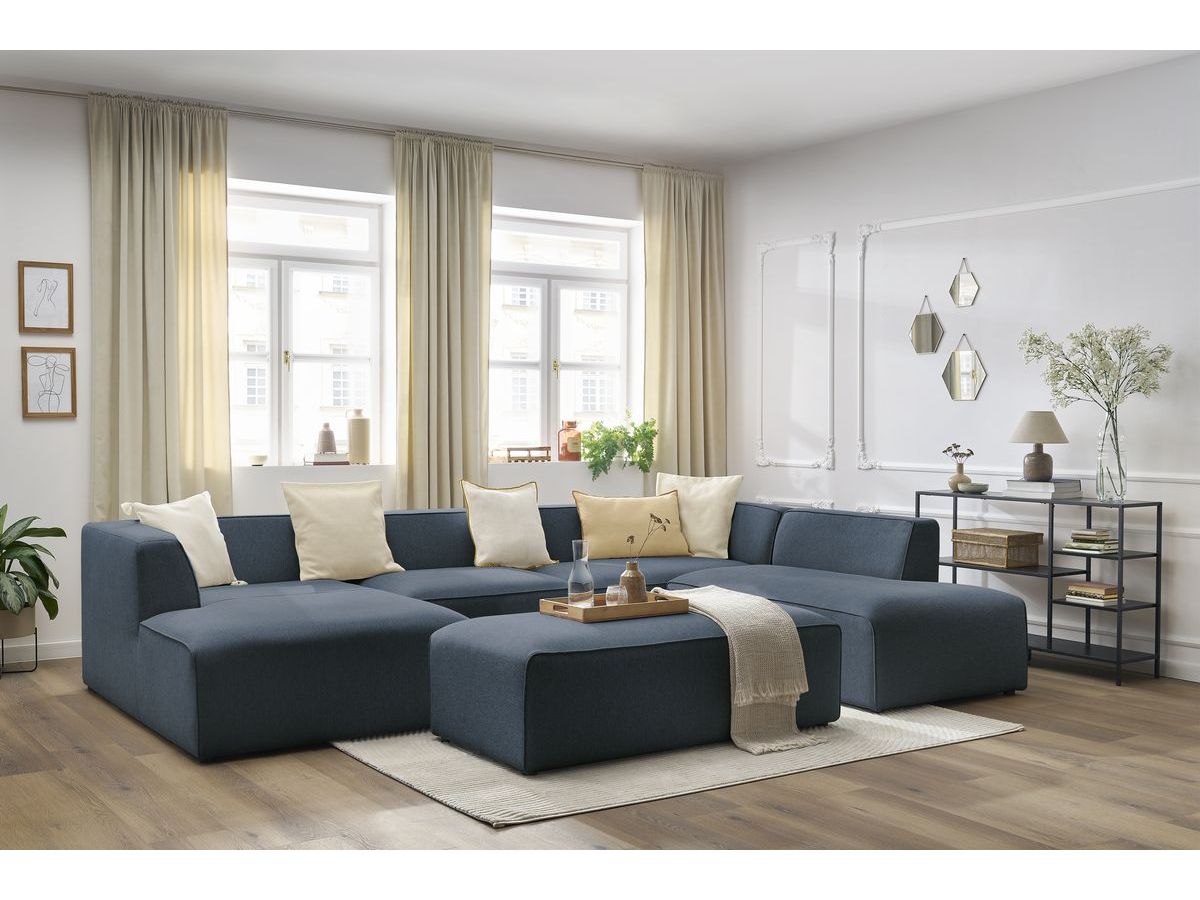 Bobochic Megeve Wohnlandschaft mit Pouf Melange-Stoff Dunkelblau Ecke links