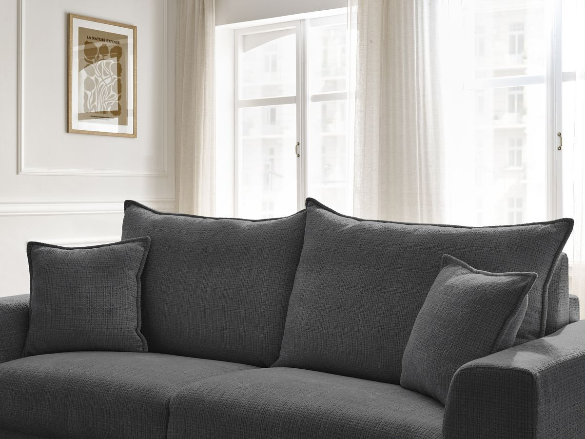 Bobochic Augustin Schlafsofa 3-Sitzer Strukturstoff Schwarz, Liegefläche 160 × 200 cm