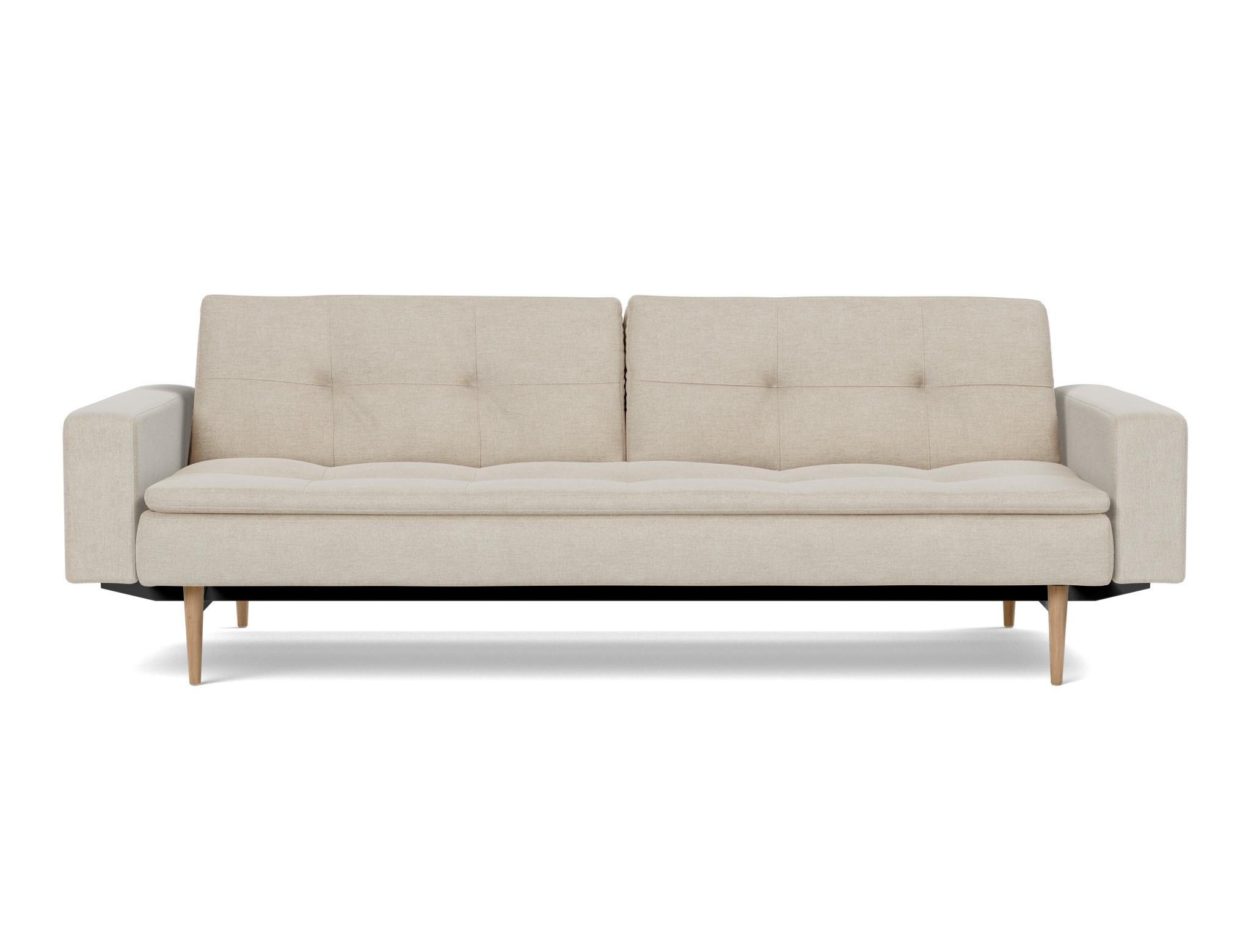 Schlafsofa Dublexo mit Armlehnen Flachgewebe Phobos 586-Latte Beine Styletto Eiche hell