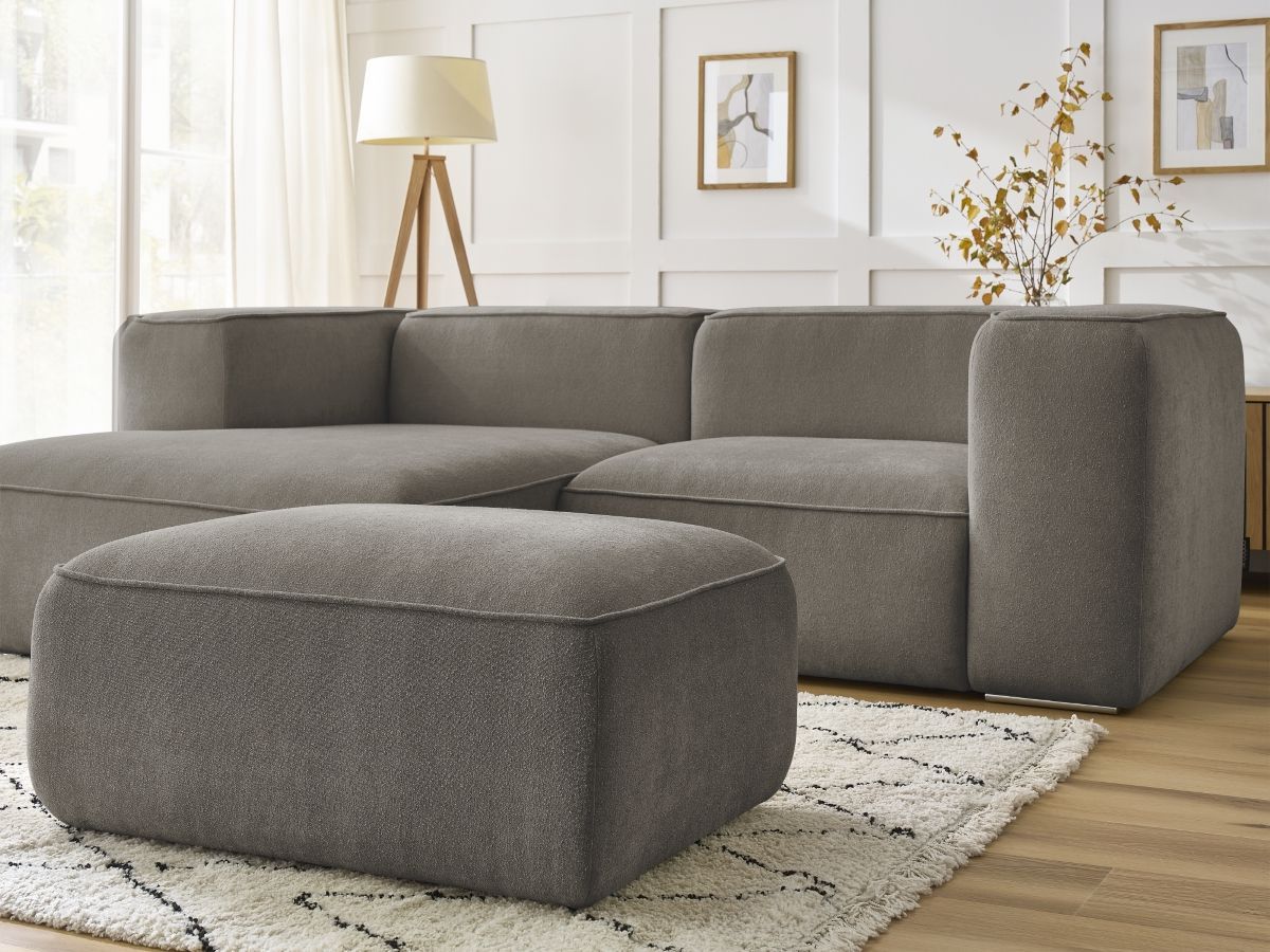 Bobochic Zephyr Ecksofa mit Pouf 260 × 165 cm Strukturstoff Taupe Ecke links