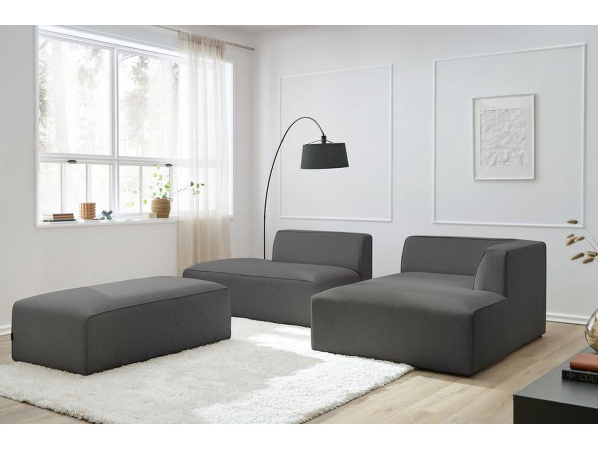 Bobochic Megeve Ecksofa mit Schlaffunktion und Pouf Melange-Stoff Dunkelgrau Ecke rechts