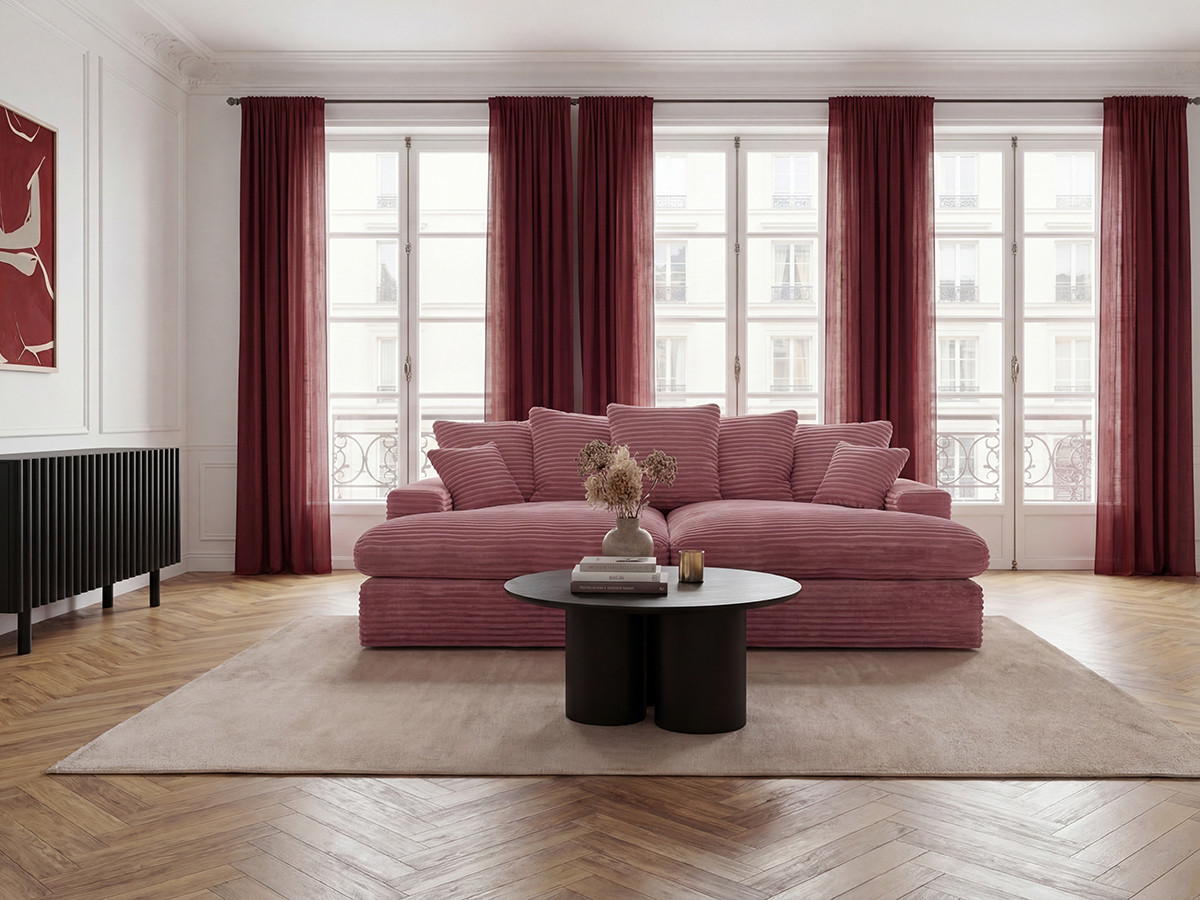 Bobochic Nevada Sofa 3-Sitzer 226 × 150 cm Breitcord weich Rosa