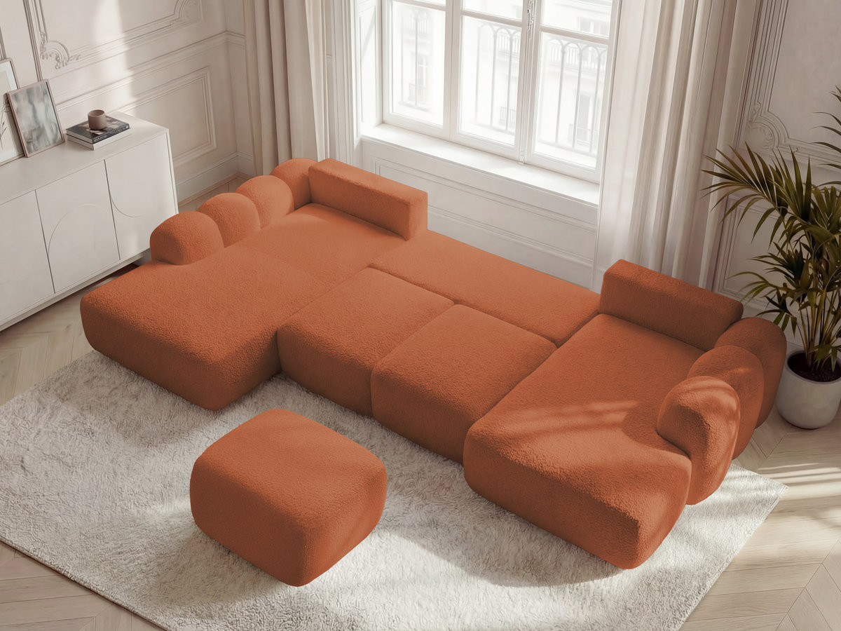 Bobochic Montaigne Wohnlandschaft mit Pouf Bouclé-Stoff Orange Ecke rechts