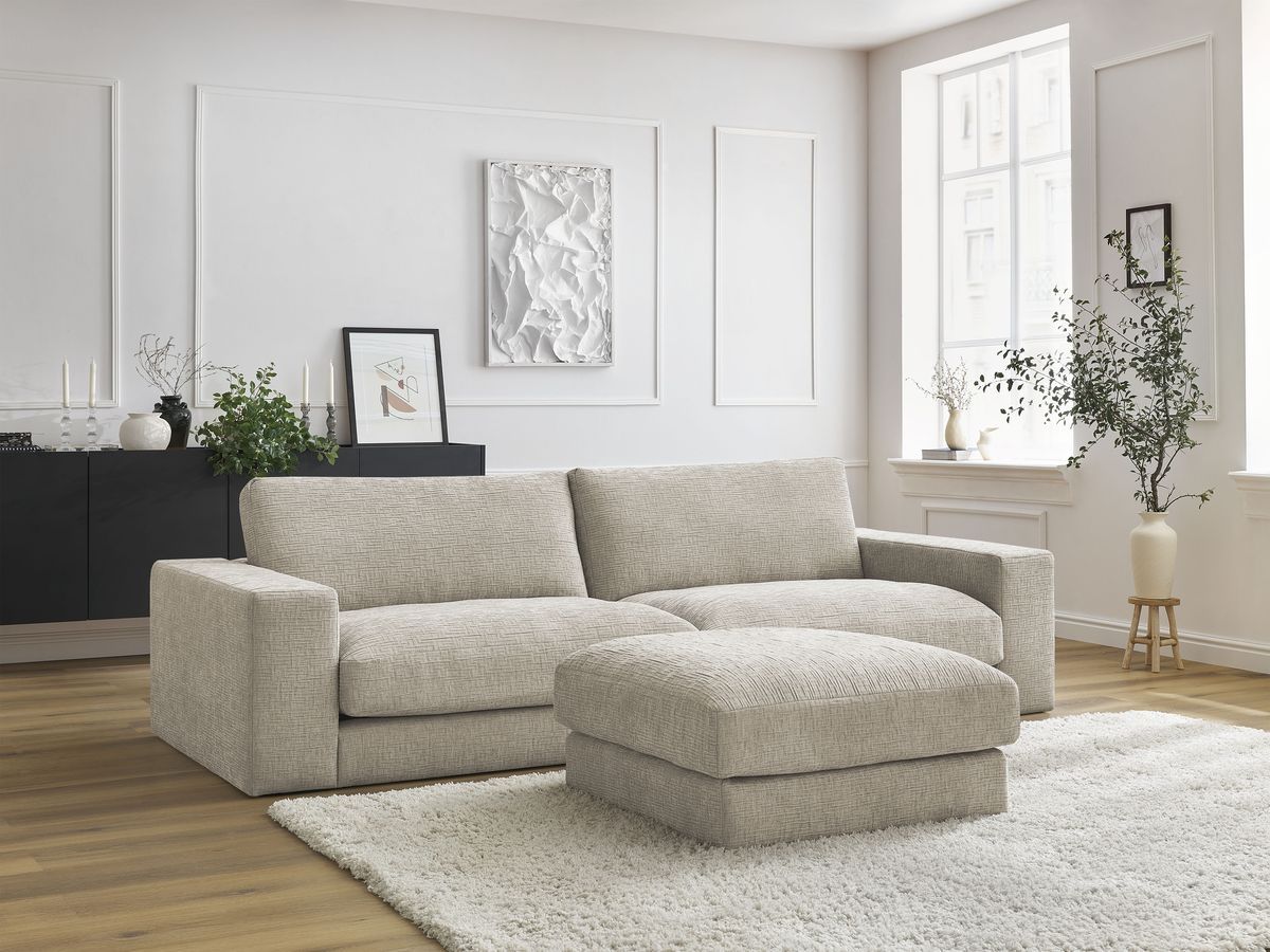 Bobochic Leonard Sofa 4-Sitzer mit Pouf 234 × 109 cm Strukturstoff Beige