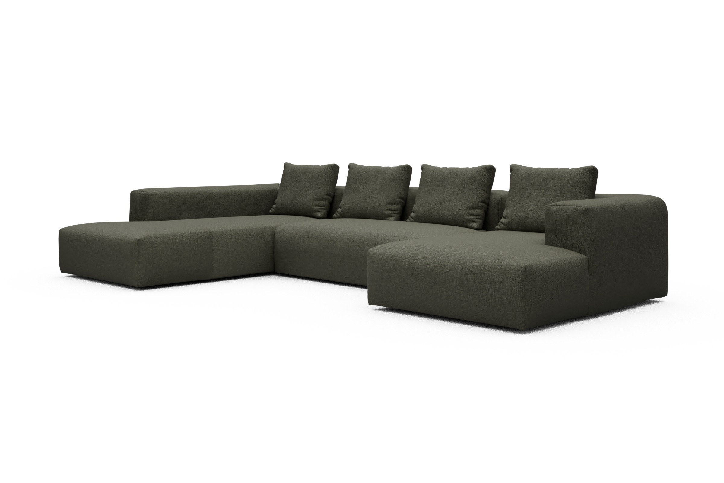 Wohnlandschaft Fred Relax-Ecke links mit 2-Sitzer und Chaiselongue rechts Sama-Winter-Moss