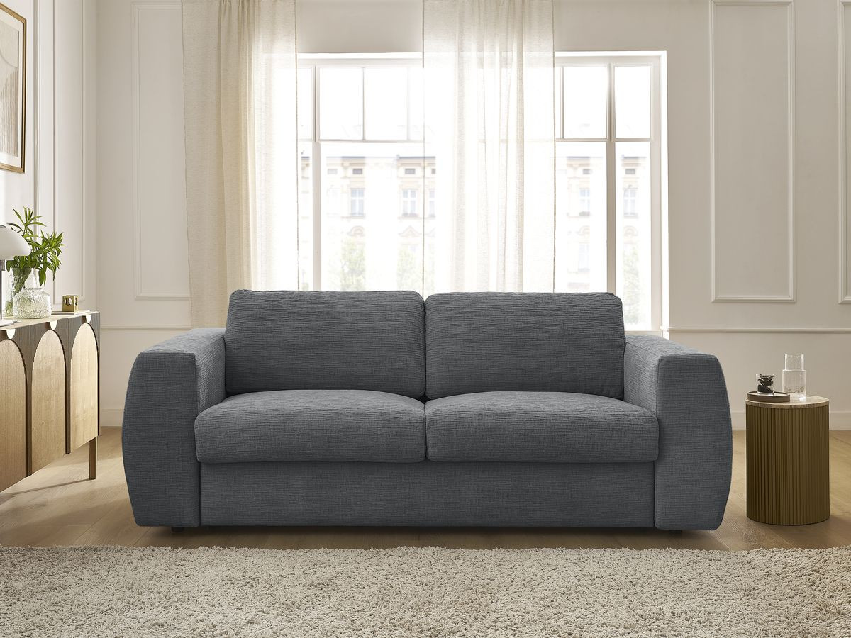 Bobochic Hugo Schlafsofa 3-Sitzer Strukturstoff Dunkelgrau, Liegefläche 160 × 190 cm