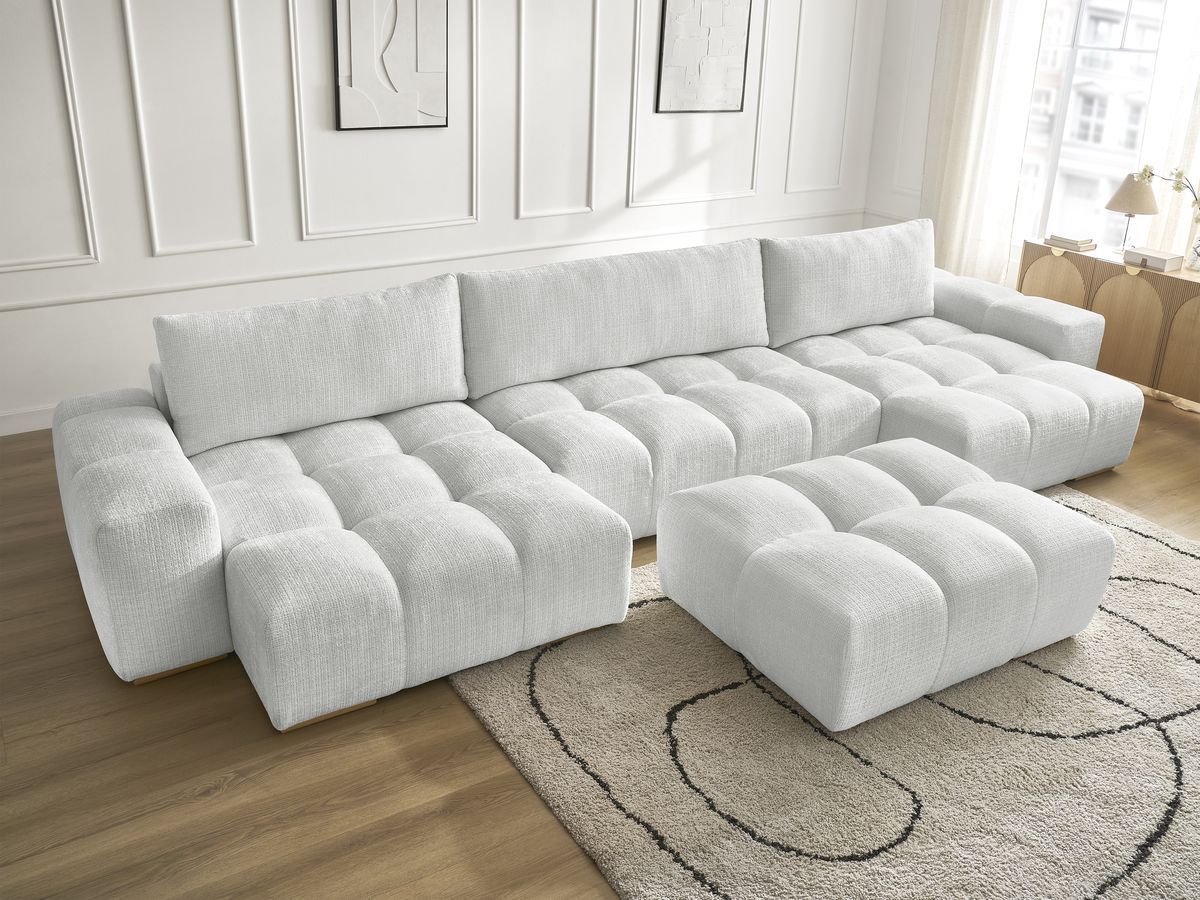 Bobochic Anakin Wohnlandschaft mit Pouf, 3 Kissen Strukturstoff Hellgrau