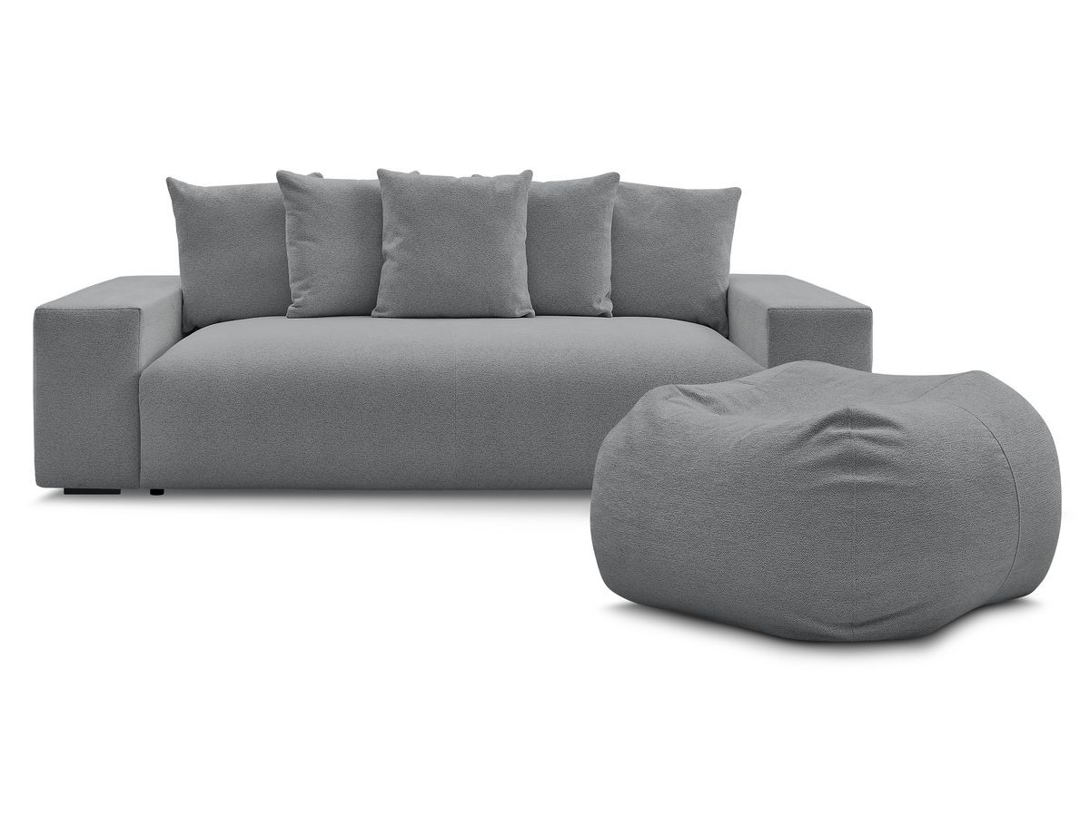 Bobochic Voltaire Schlafsofa 4-Sitzer mit Bettkasten und Pouf Melange-Stoff Dunkelgrau