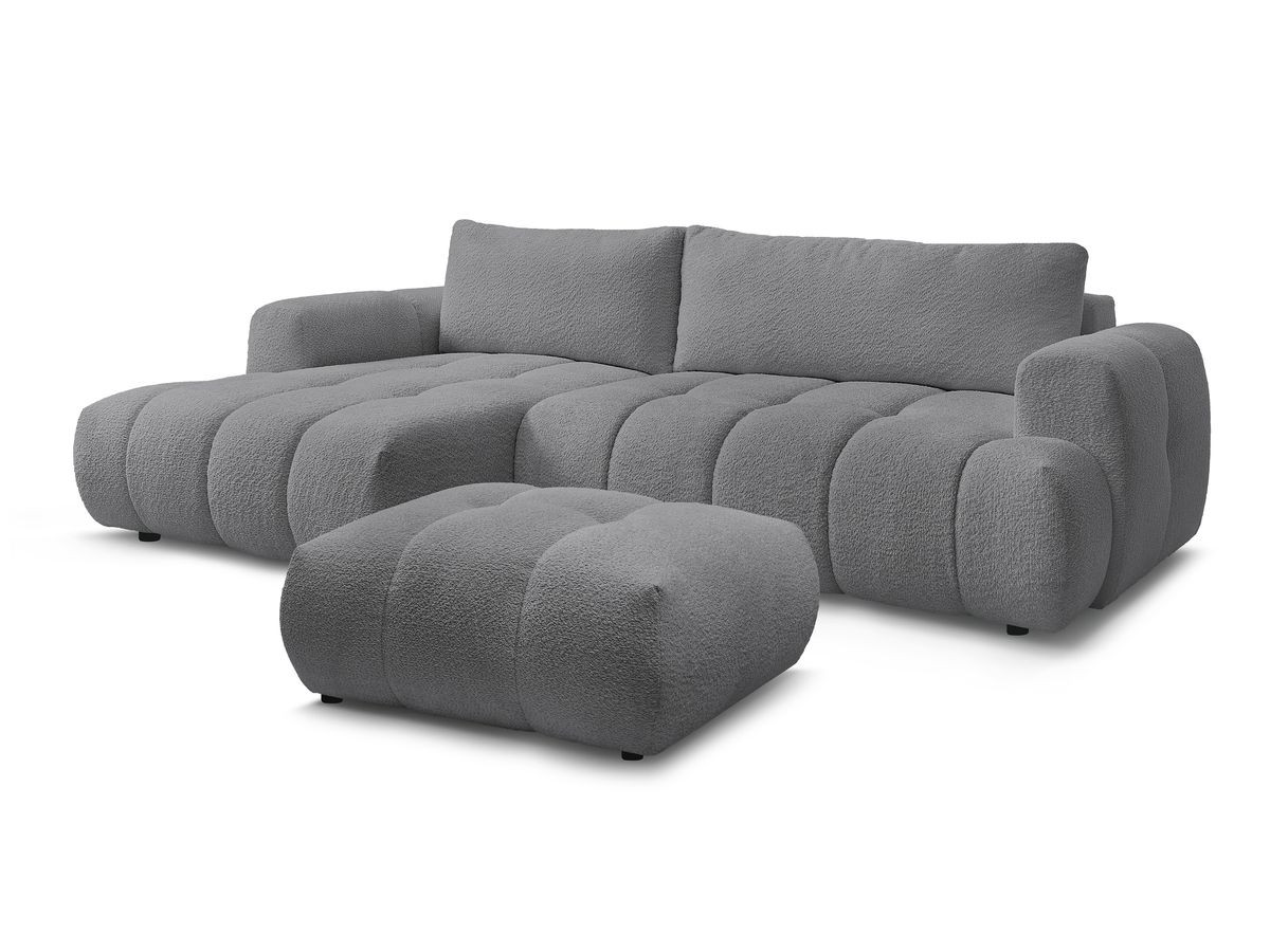 Bobochic Fuji Ecksofa mit Schlaffunktion und Bettkasten und Pouf 292 × 160 cm Bouclé-Stoff Dunkelgrau Ecke links