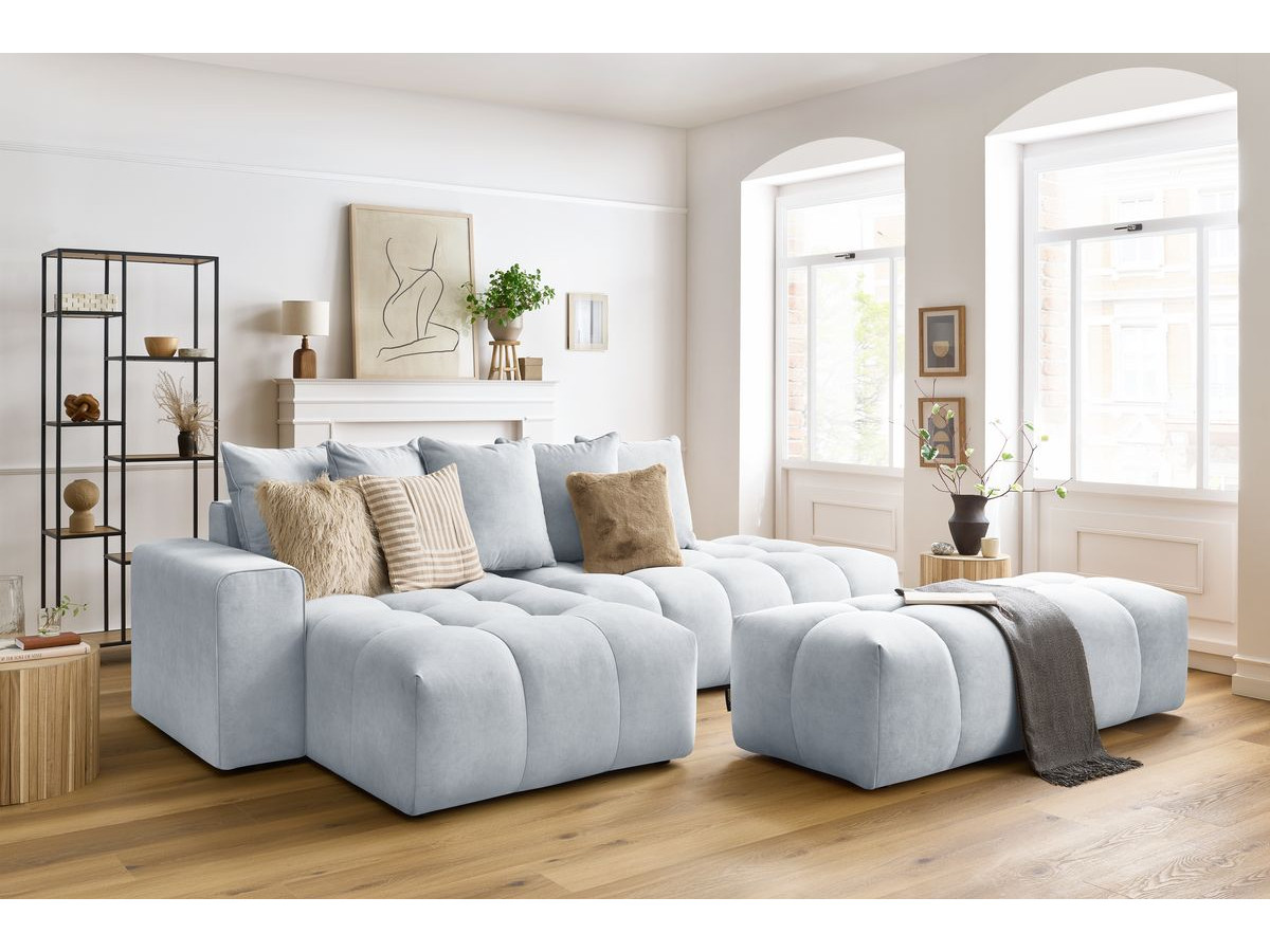 Bobochic Mont-blanc Ecksofa mit Pouf Samt Hellgrau Ecke links