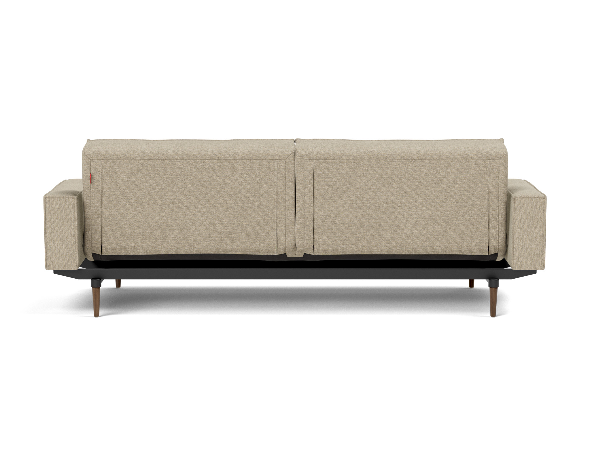 Schlafsofa Splitback mit Armlehnen Strukturierter Stoff Taura 356-Sand Beine Styletto Eiche dunkel