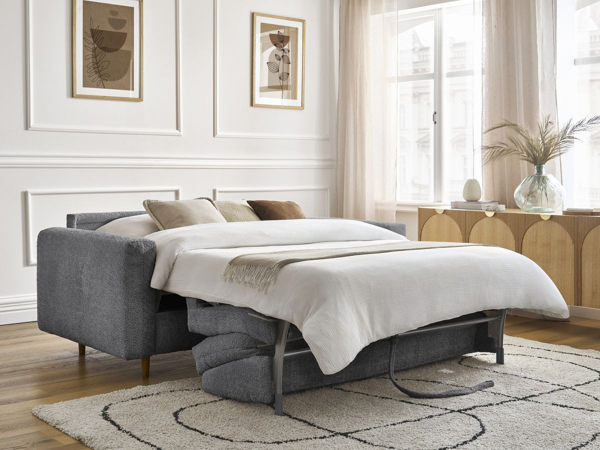 Bobochic Cocoone Schlafsofa 3-Sitzer Bouclé-Stoff Dunkelgrau, Liegefläche 160 × 200 cm
