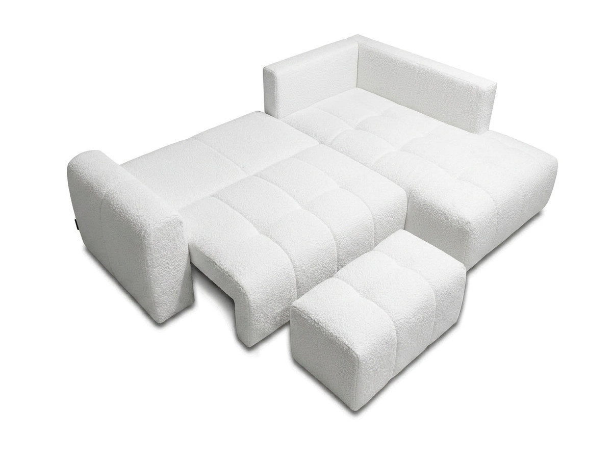 Bobochic Roxelane Ecksofa mit Schlaffunktion und Bettkasten und Pouf Bouclé-Stoff Weiß Ecke rechts